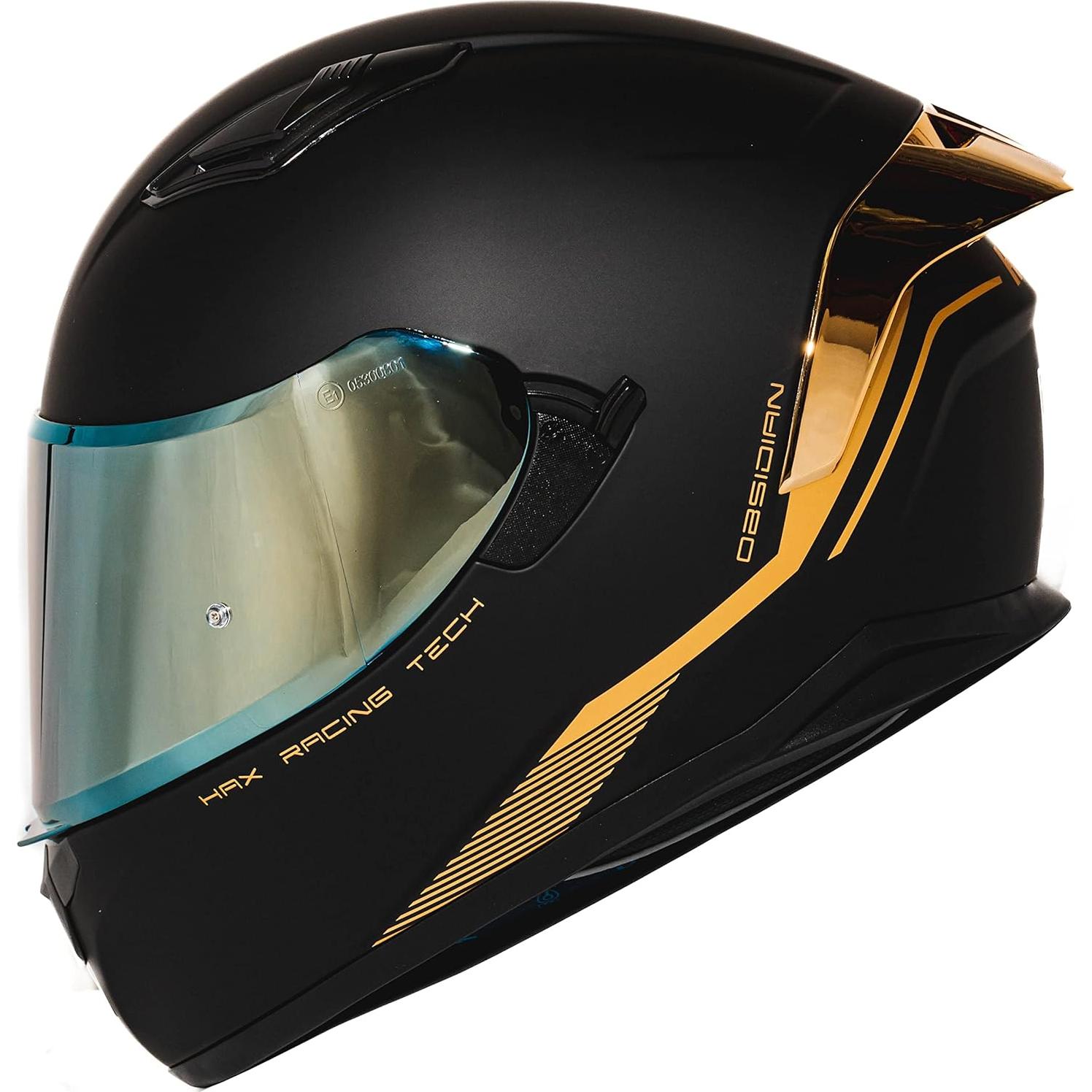 Casco Integral HAX Obsidian Doble Visera Negro Mate Oro M