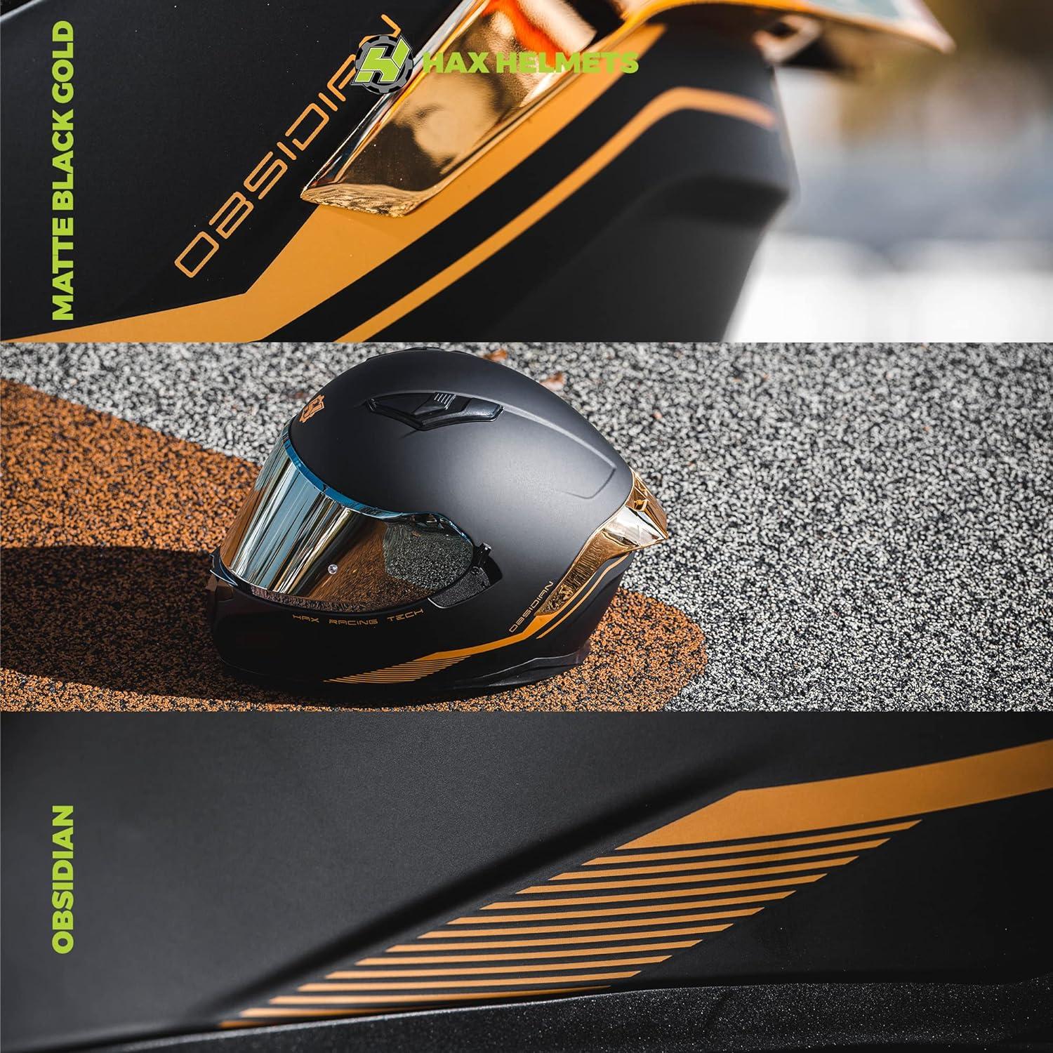 Casco Integral HAX Obsidian Doble Visera Negro Mate Oro M