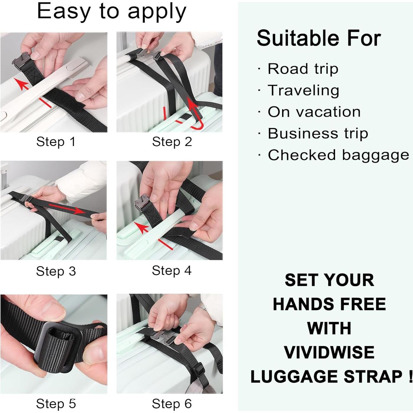 Correas de Equipaje Vividwise 1" Ajustables con Hebilla Metal