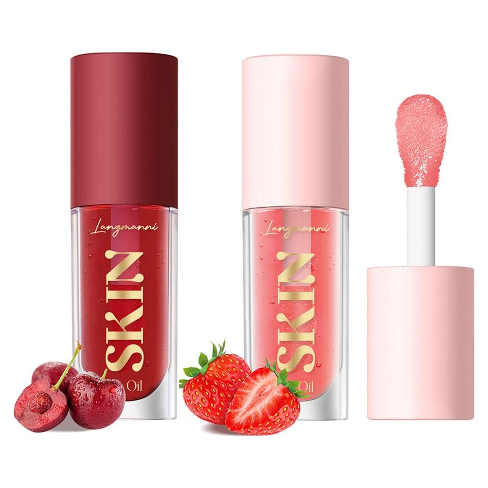 2 Pack Aceite Labial Brillante BANGFENG Fresa Cereza Hidratante