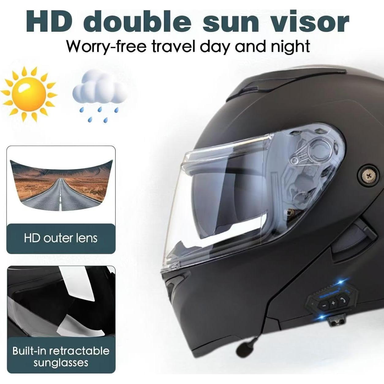 Casco Modular Bluetooth Qngjizhue Mediano Negro Claro