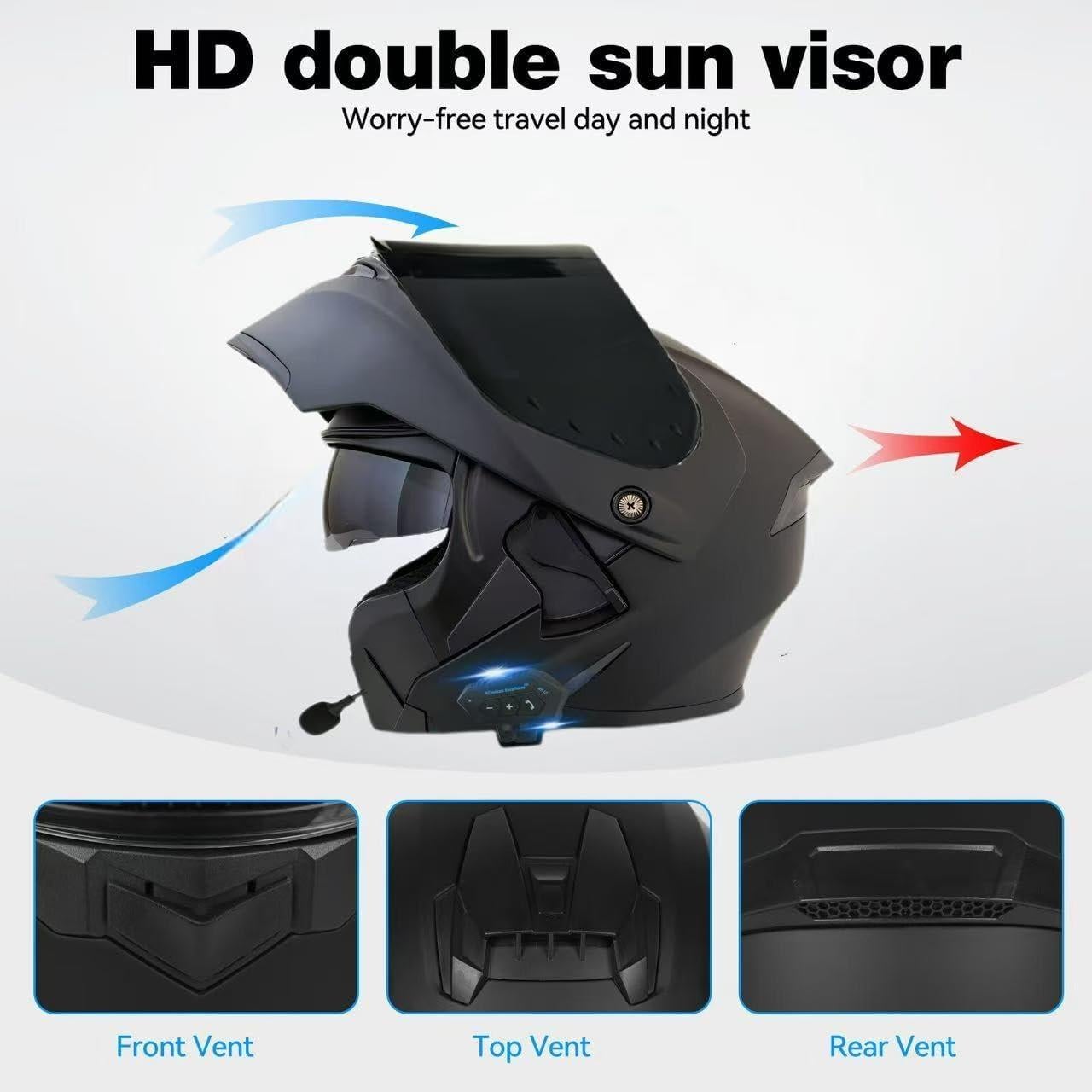 Casco Modular Bluetooth Qngjizhue Mediano Negro Claro