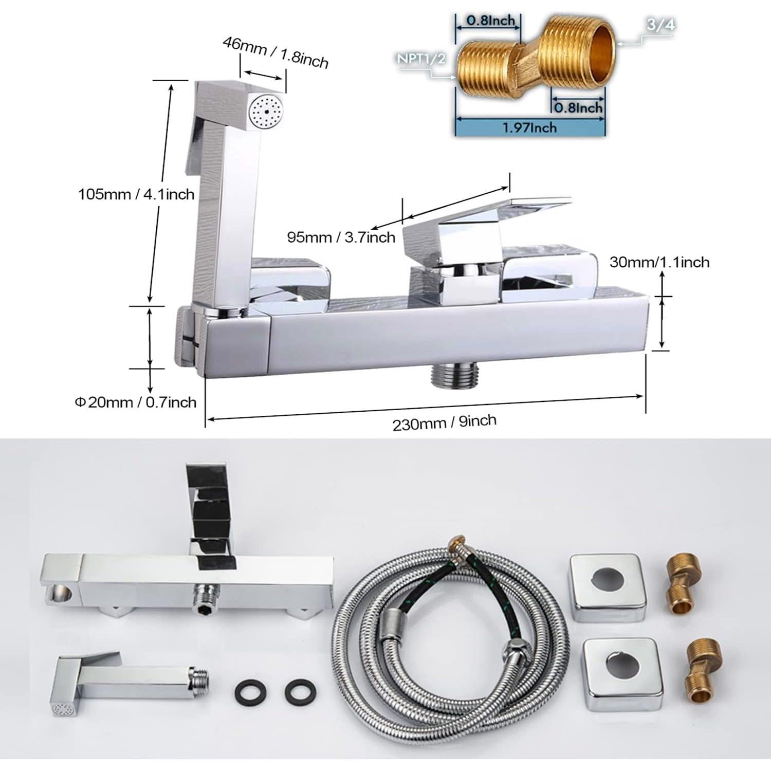 Pulverizador de Bidet AZOS de Mano con Agua Caliente y Fría