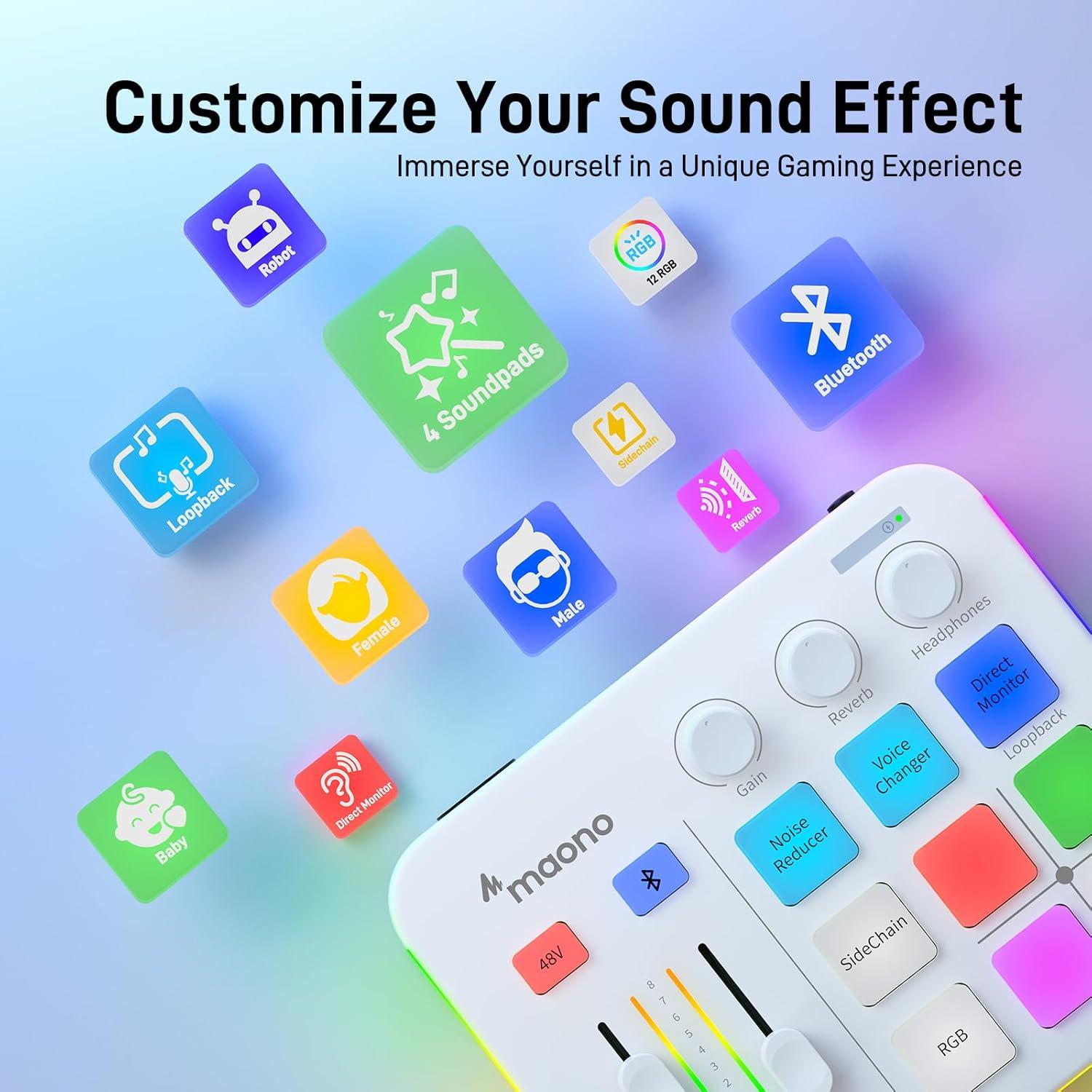 Mezclador de Audio Gaming MAONO G1 NEO RGB Bluetooth 48V