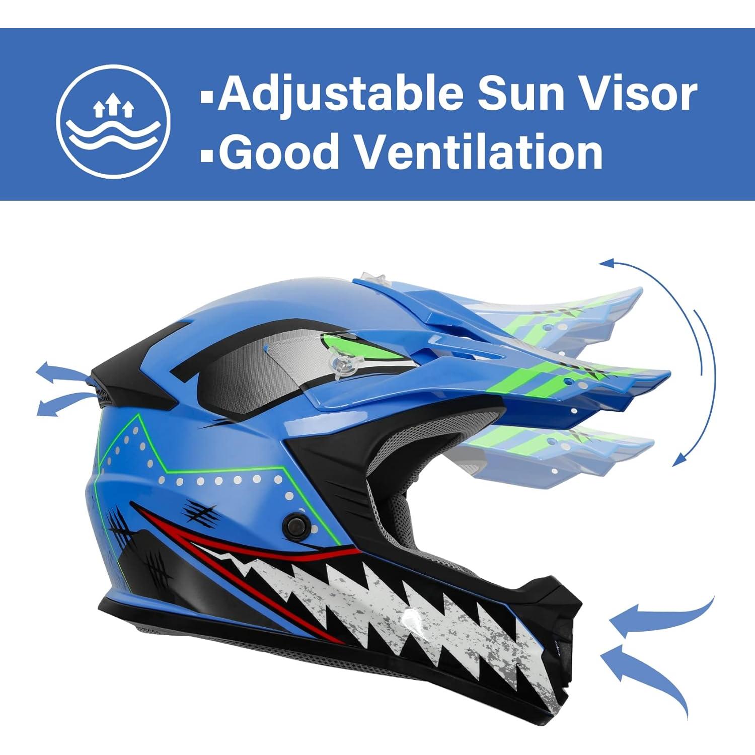 Casco XFMT Motocross Tiburón Azul para Niños S/M/L/XL