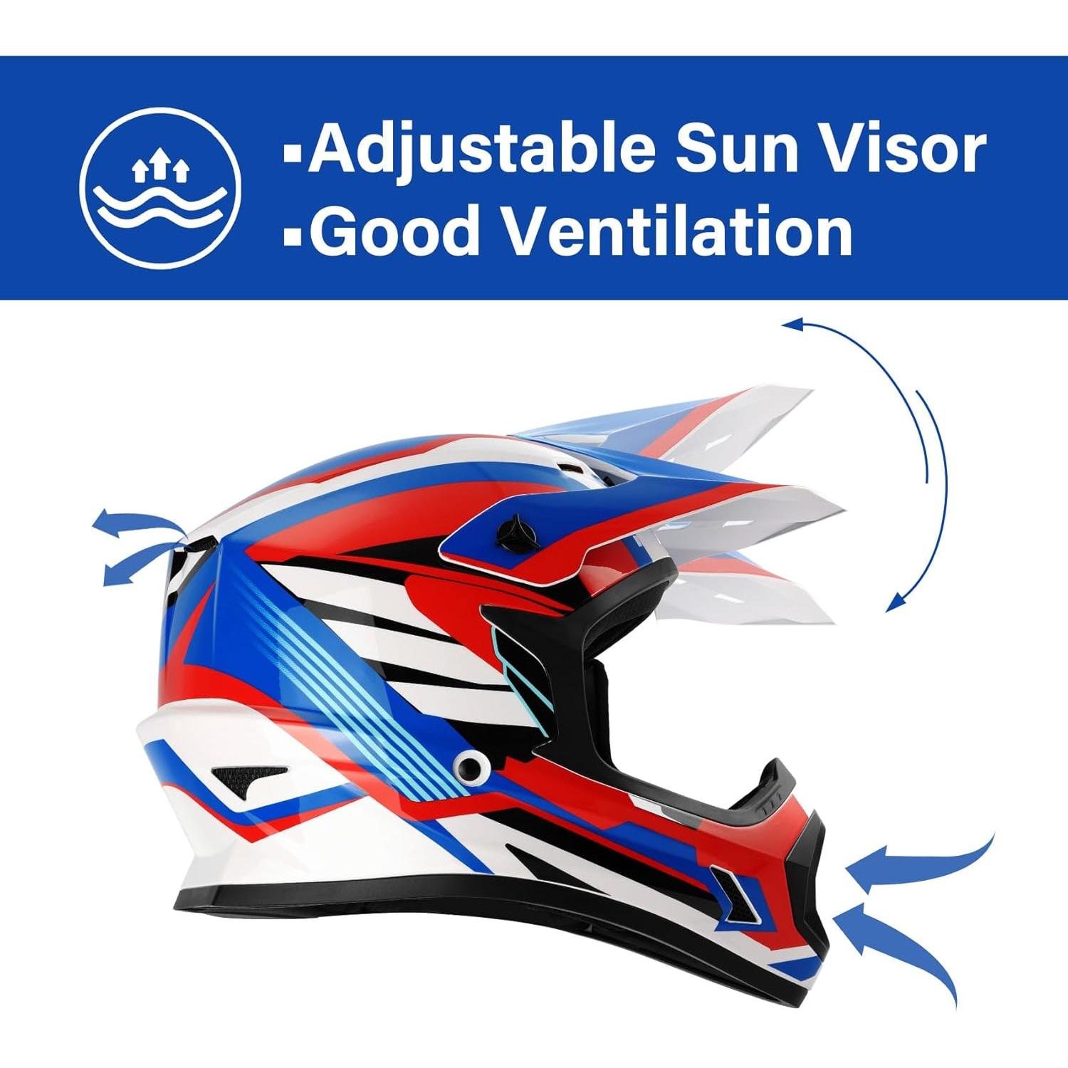 Casco Motocross XFMT XF-273 Niños X-Large Rojo Azul Blanco