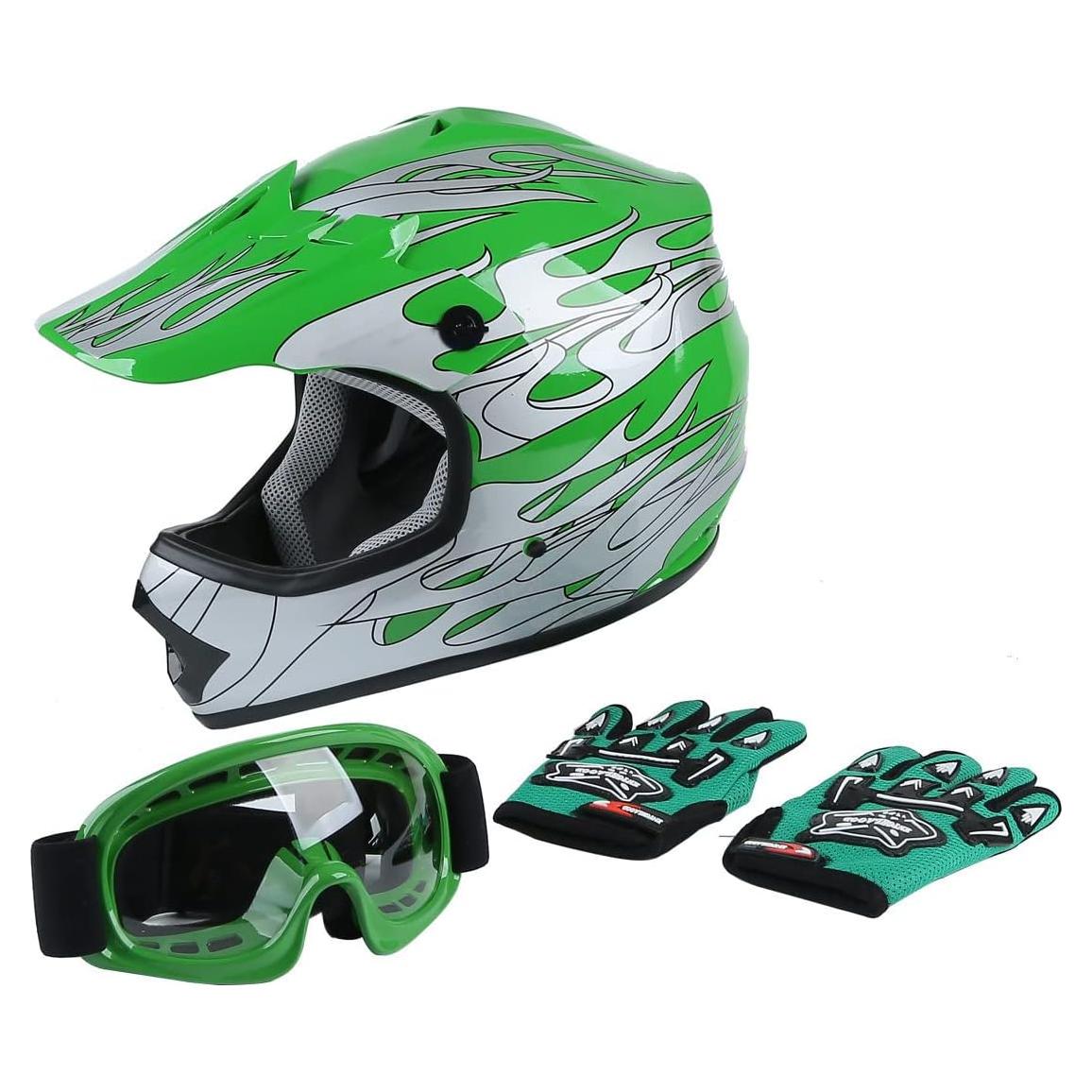 Casco Motocross Juvenil XFMT Verde M con Gafas y Guantes