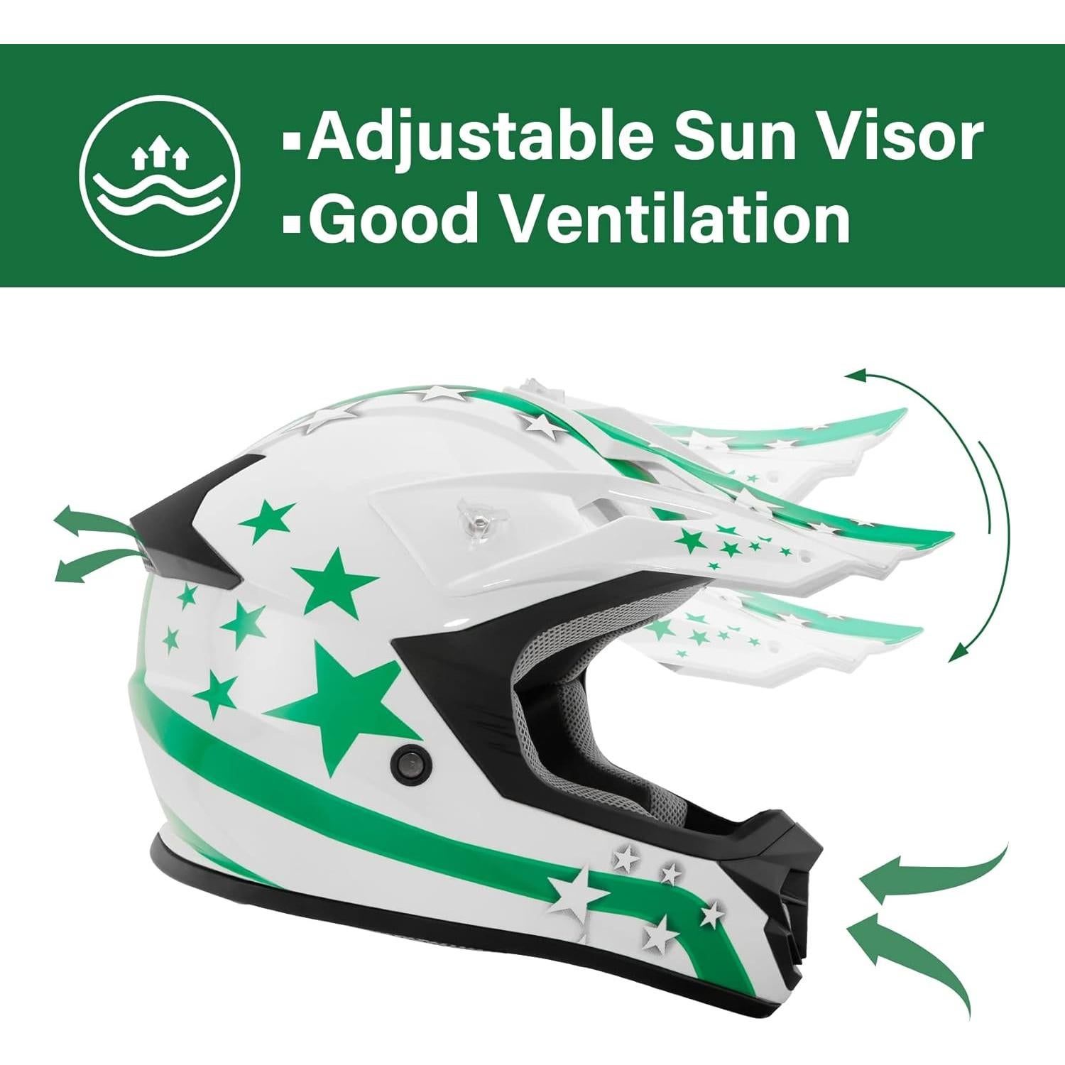 Casco XFMT Offroad Estrella Verde S/M/L/XL para Motociclismo