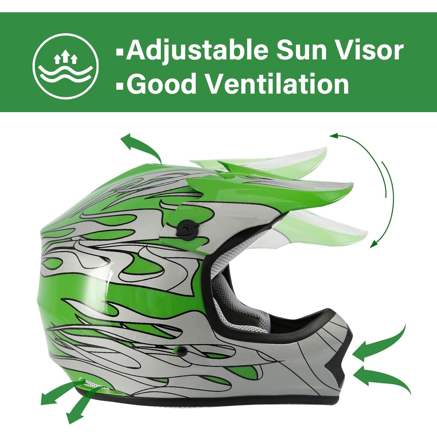 Casco Motocicleta XFMT TCMT Niños Verde Llama Grande