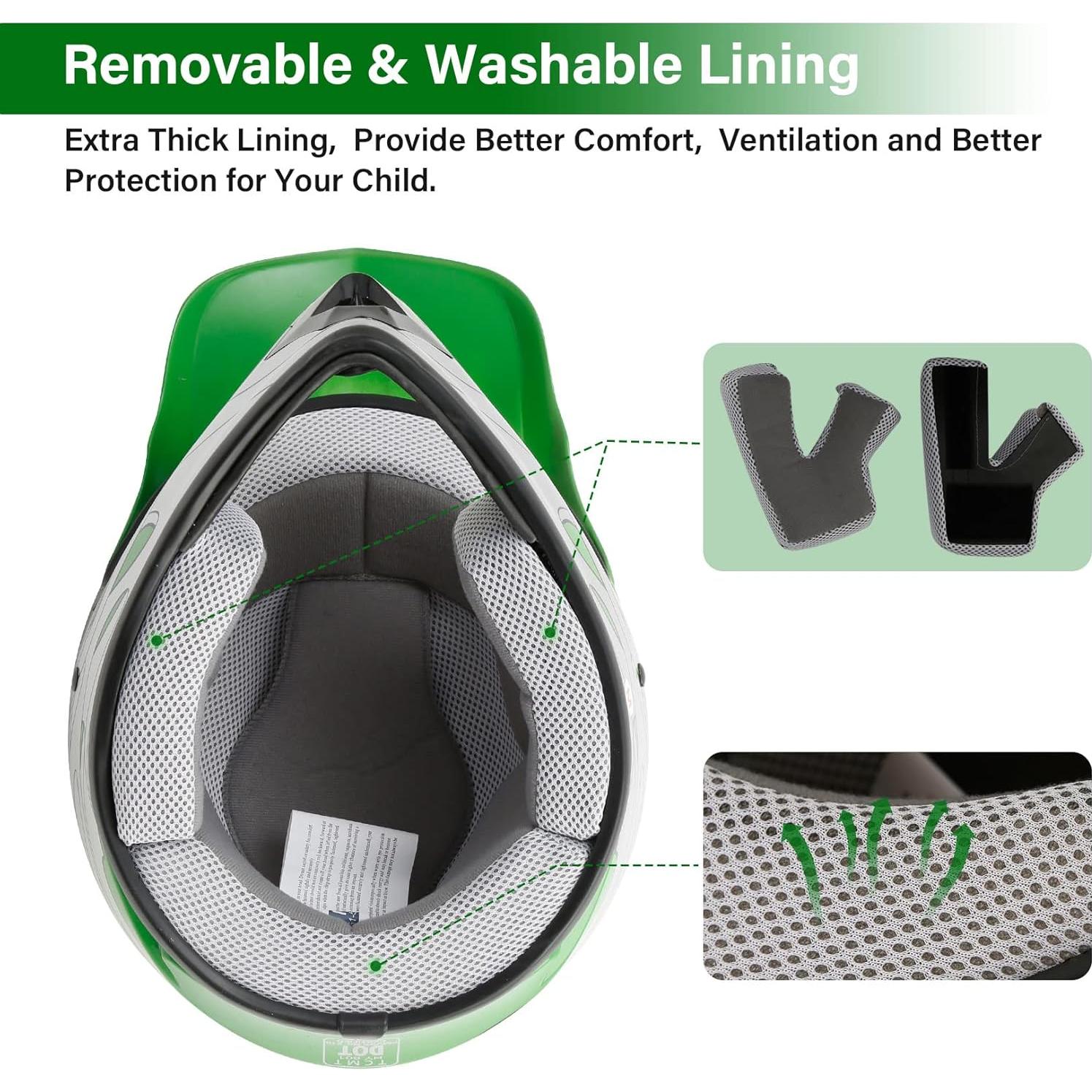 Casco Motocicleta XFMT TCMT Niños Verde Llama Grande