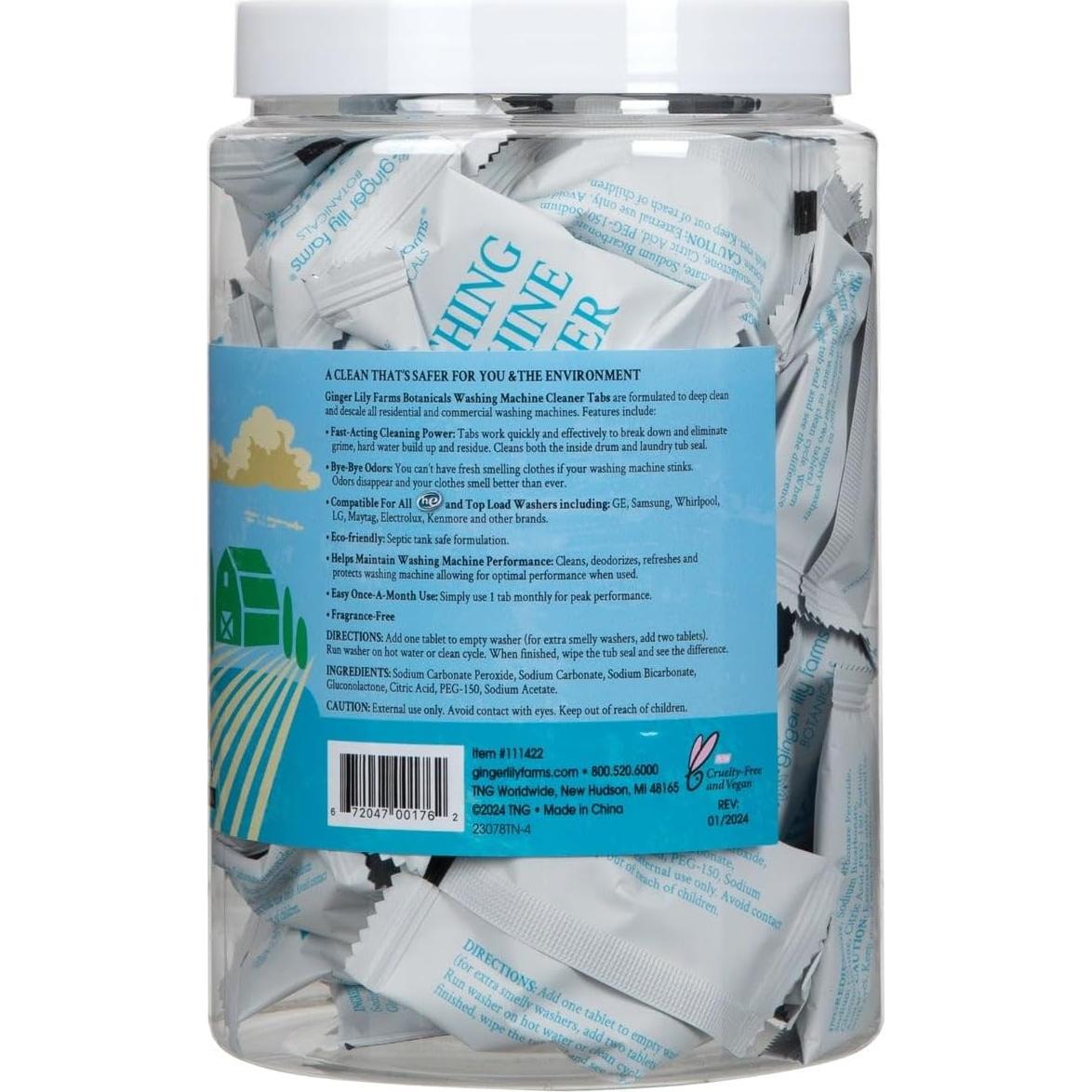 Tabletas Limpiadoras Ginger Lily Farms para Lavadoras HE - 50 Unidades