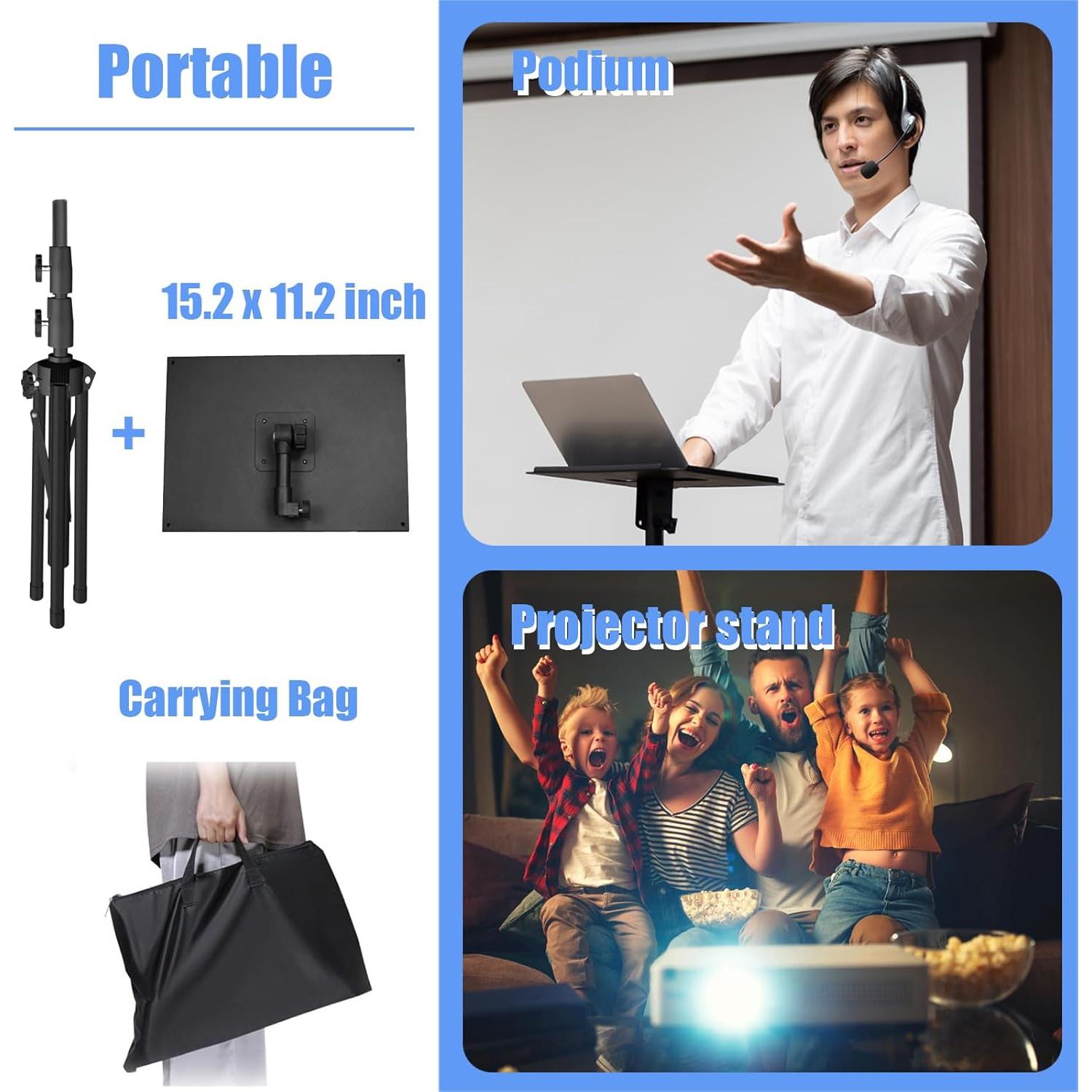 Kereal Laptop Projector Tripod Stand, Universal Portable Floor Holder Mount Stand for DJ Equipment,Office,Stage,Studio,Podium,Adjustable Height 25 to 48 Inch, with Tray and Gooseneck Phone Holder