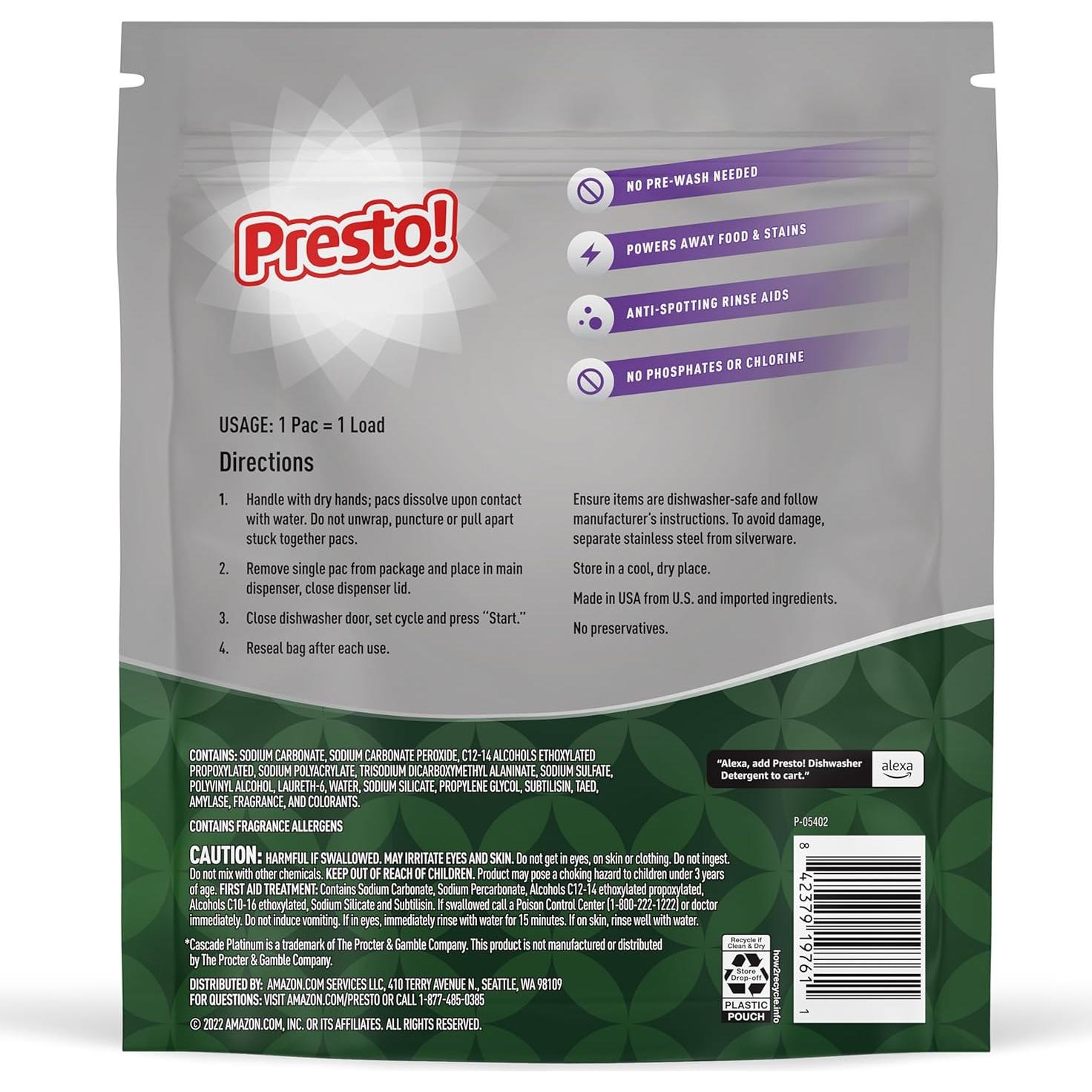 Pacs para Lavavajillas Amazon Presto! Triple Acción 70 Unidades