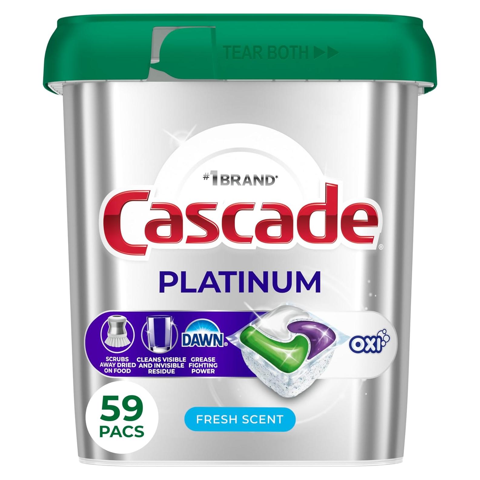 Cápsulas Detergente Lavavajillas Cascade Platinum + Oxi 59 Unidades