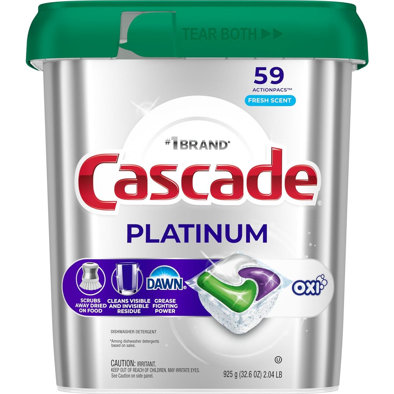 Cápsulas Detergente Lavavajillas Cascade Platinum + Oxi 59 Unidades