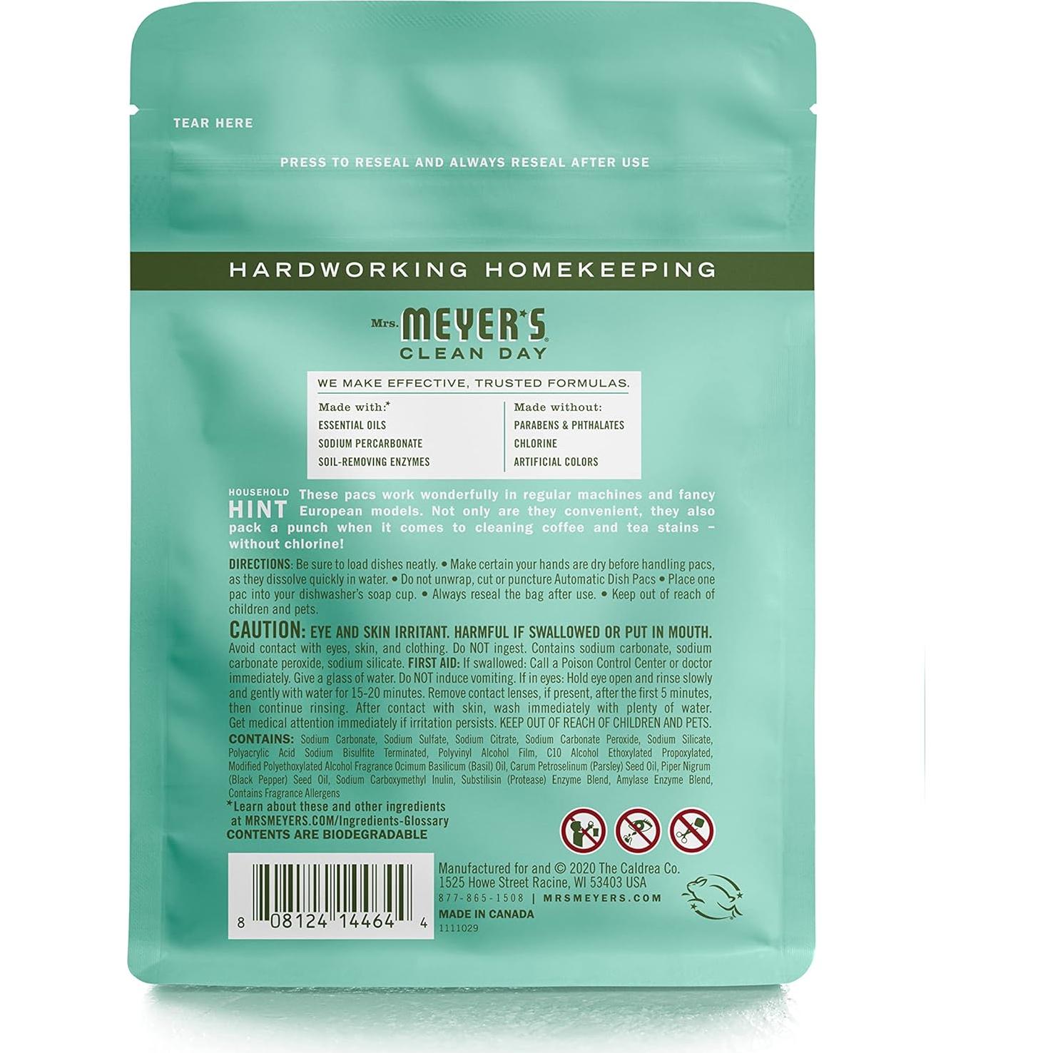 Pods de Lavavajillas Automáticos Mrs. Meyer's Albahaca 60 Unidades