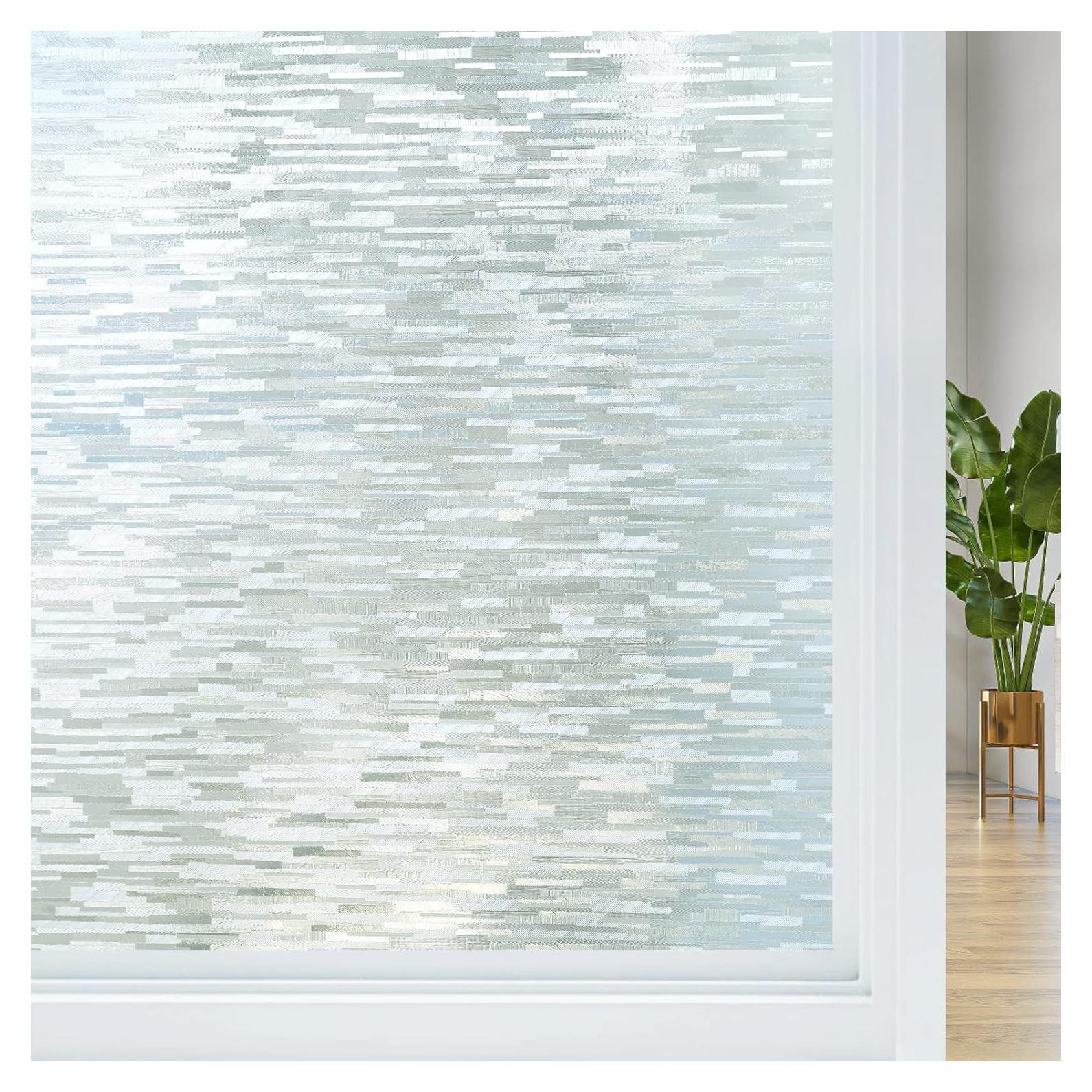 Haton Window Privacy Film, Frosted Glass Static Cling Sun Heat Blocking Window Clings, Frosting Opaque Coverings, Vinyl Removable Stickers Tint for Home Door Office, Non Adhesive 17.5" x 78.7"