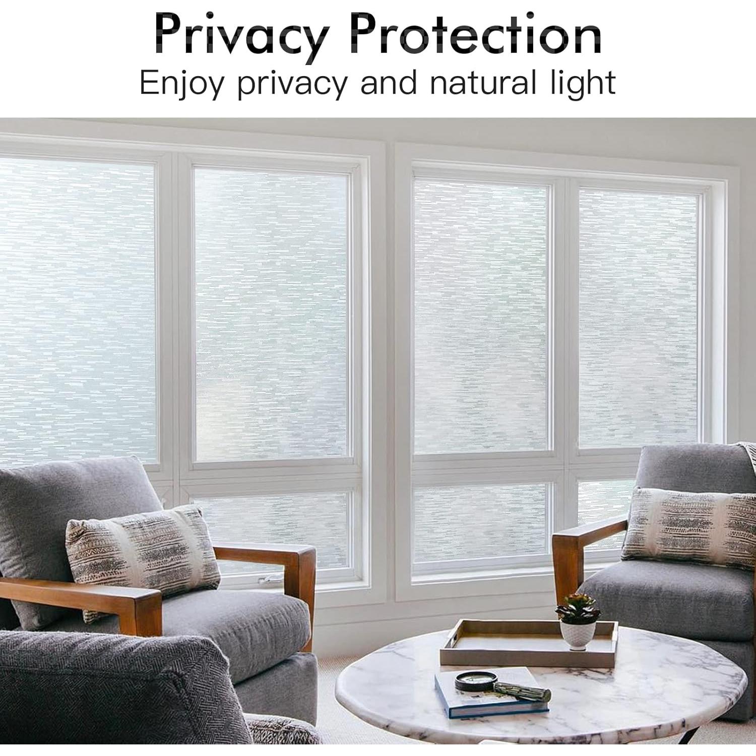 Haton Window Privacy Film, Frosted Glass Static Cling Sun Heat Blocking Window Clings, Frosting Opaque Coverings, Vinyl Removable Stickers Tint for Home Door Office, Non Adhesive 17.5" x 78.7"