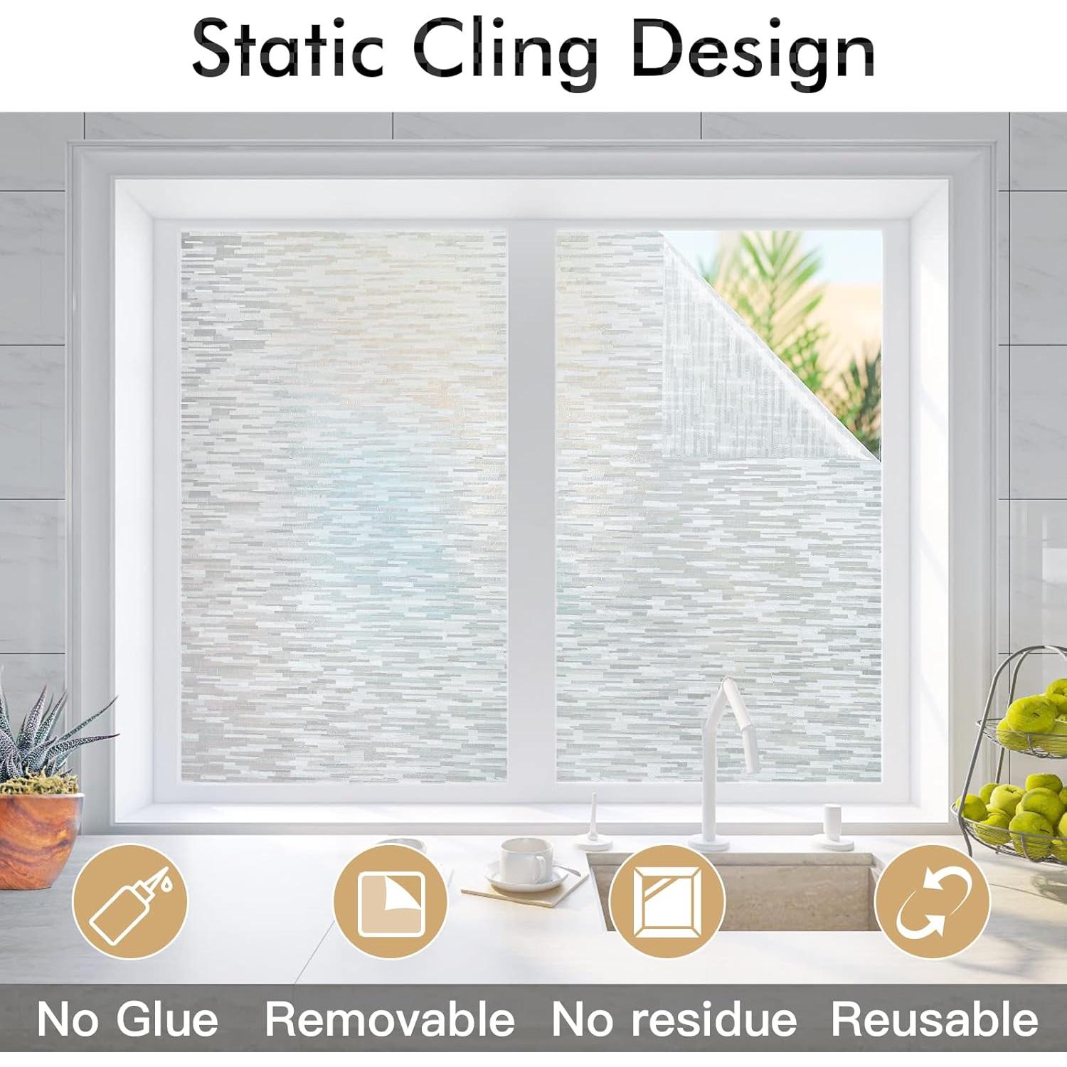 Haton Window Privacy Film, Frosted Glass Static Cling Sun Heat Blocking Window Clings, Frosting Opaque Coverings, Vinyl Removable Stickers Tint for Home Door Office, Non Adhesive 17.5" x 78.7"