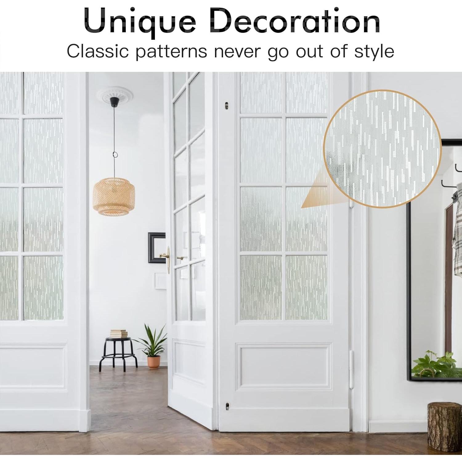 Haton Window Privacy Film, Frosted Glass Static Cling Sun Heat Blocking Window Clings, Frosting Opaque Coverings, Vinyl Removable Stickers Tint for Home Door Office, Non Adhesive 17.5" x 78.7"