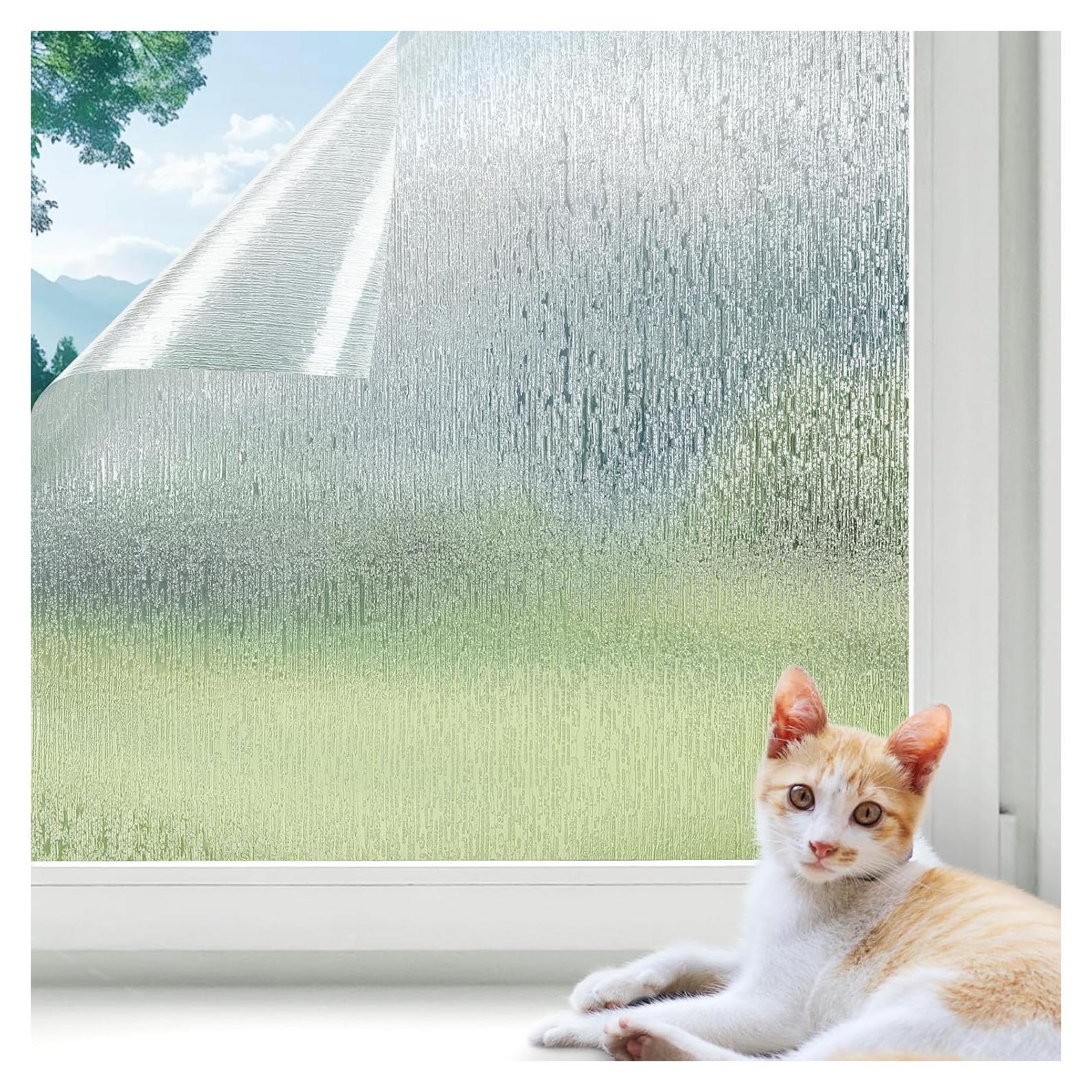 LUTE Rain Glass Window Film, Privacy Frosted Film Decorative Sticker, UV Blocking Static Cling Removable Glass Cover, Stained Frosting Cling Door Window Vinyl for Home Office, 17.5" x 78.7"