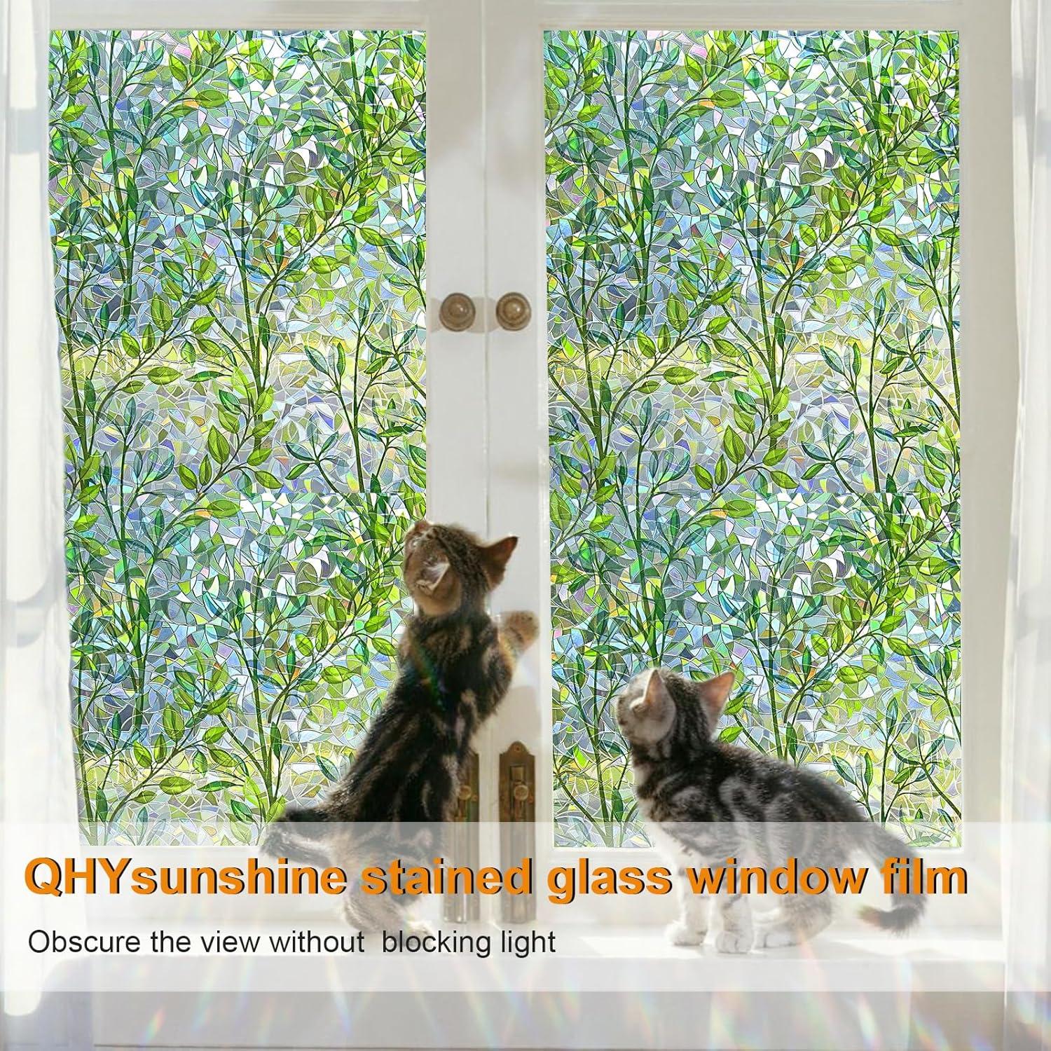 Window Privacy Film Stain Glass Window Film Rainbow Window Film Window clings Non-Adhesive Reusable Decorative for Room (Leaf Rainbow, 17.5 X 78.7 in)