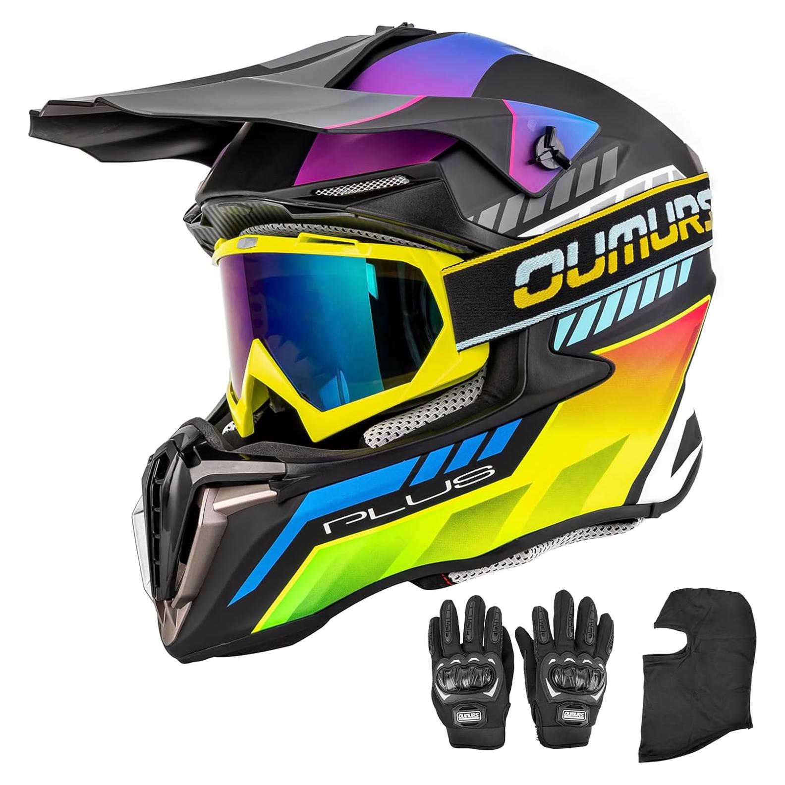 Casco OUMURS D001TY06331MB ATV Adulto con Gafas y Guantes