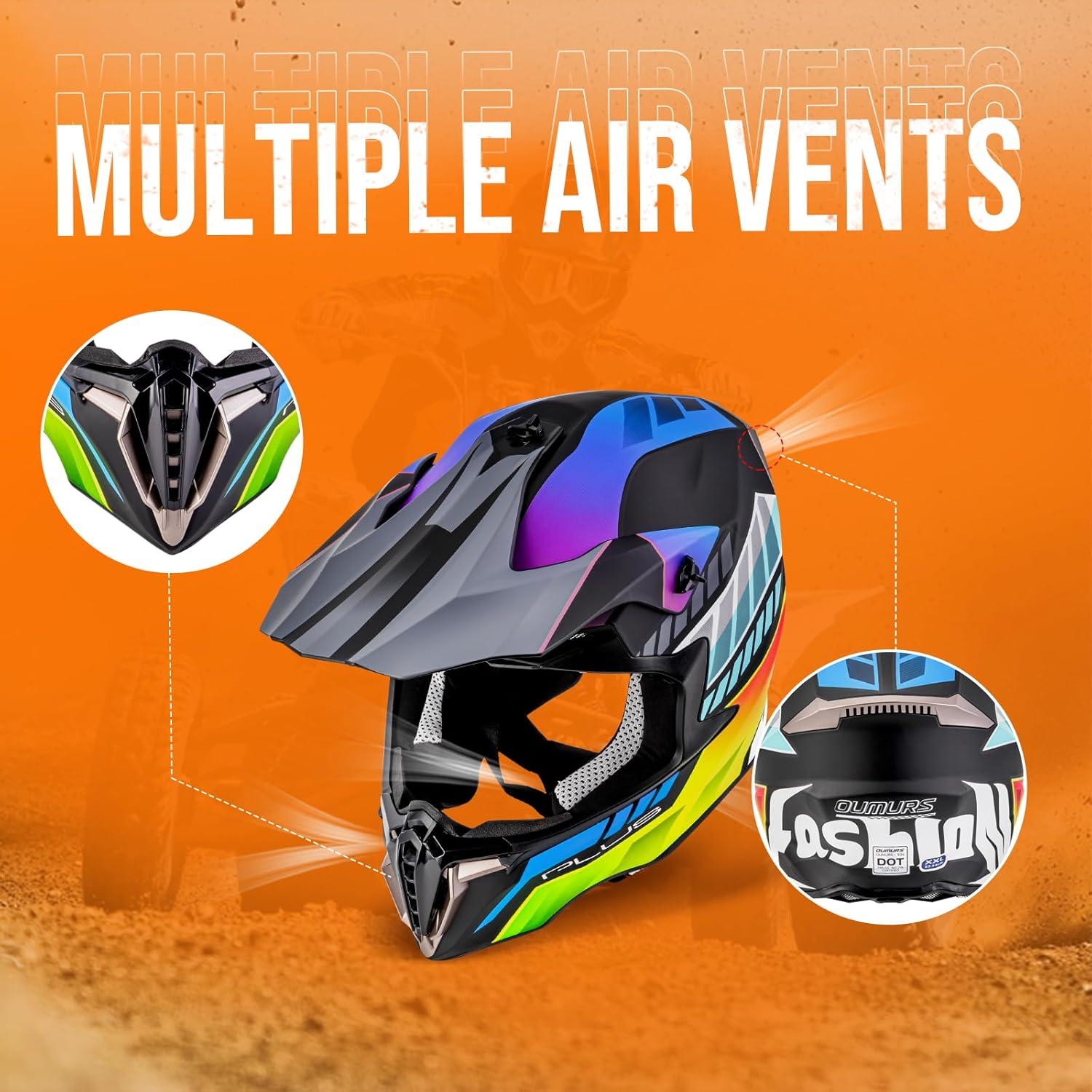 Casco OUMURS D001TY06331MB ATV Adulto con Gafas y Guantes