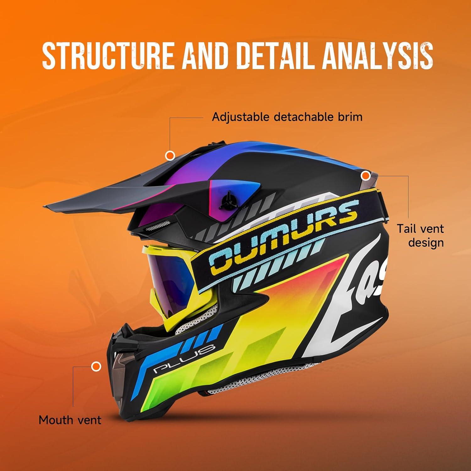 Casco OUMURS D001TY06331MB ATV Adulto con Gafas y Guantes