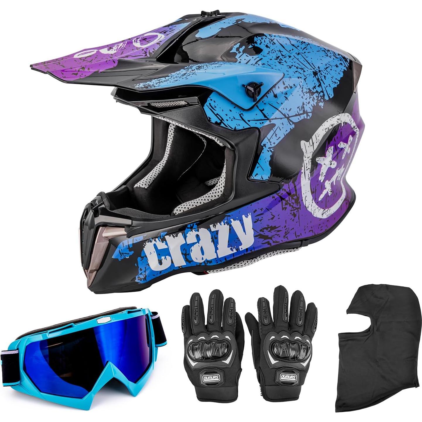 Adult ATV Dirt Bike Helmet with Goggles Gloves & Mask Quick Release Buckle Adjustable Sun Visor Motorcycle Adult Helmet Off-Road Motocross Downhill Moped MX for Unisex-Adult