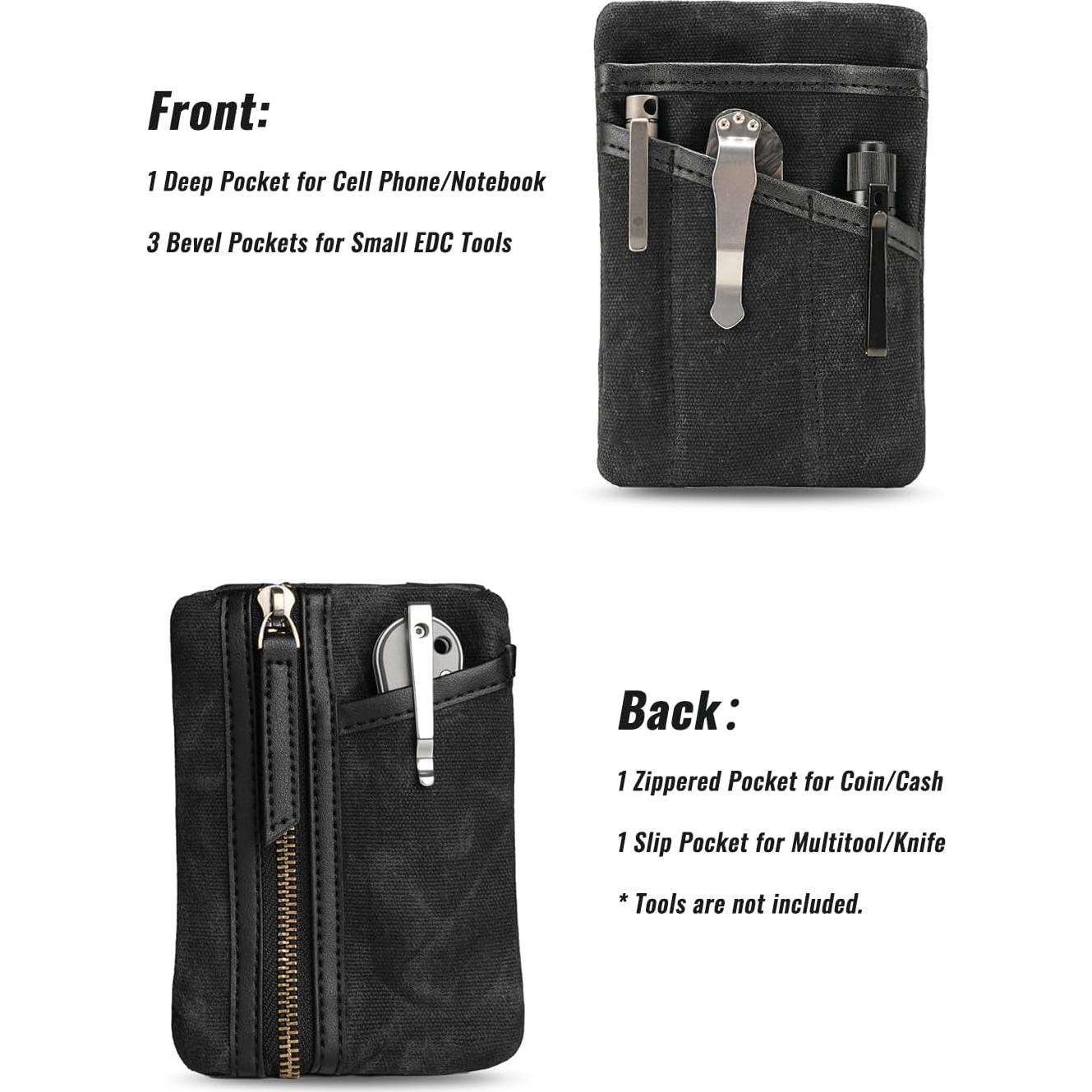 Organizador EDC Sayram SP6 de Lona Encerada Negro 6 Bolsillos