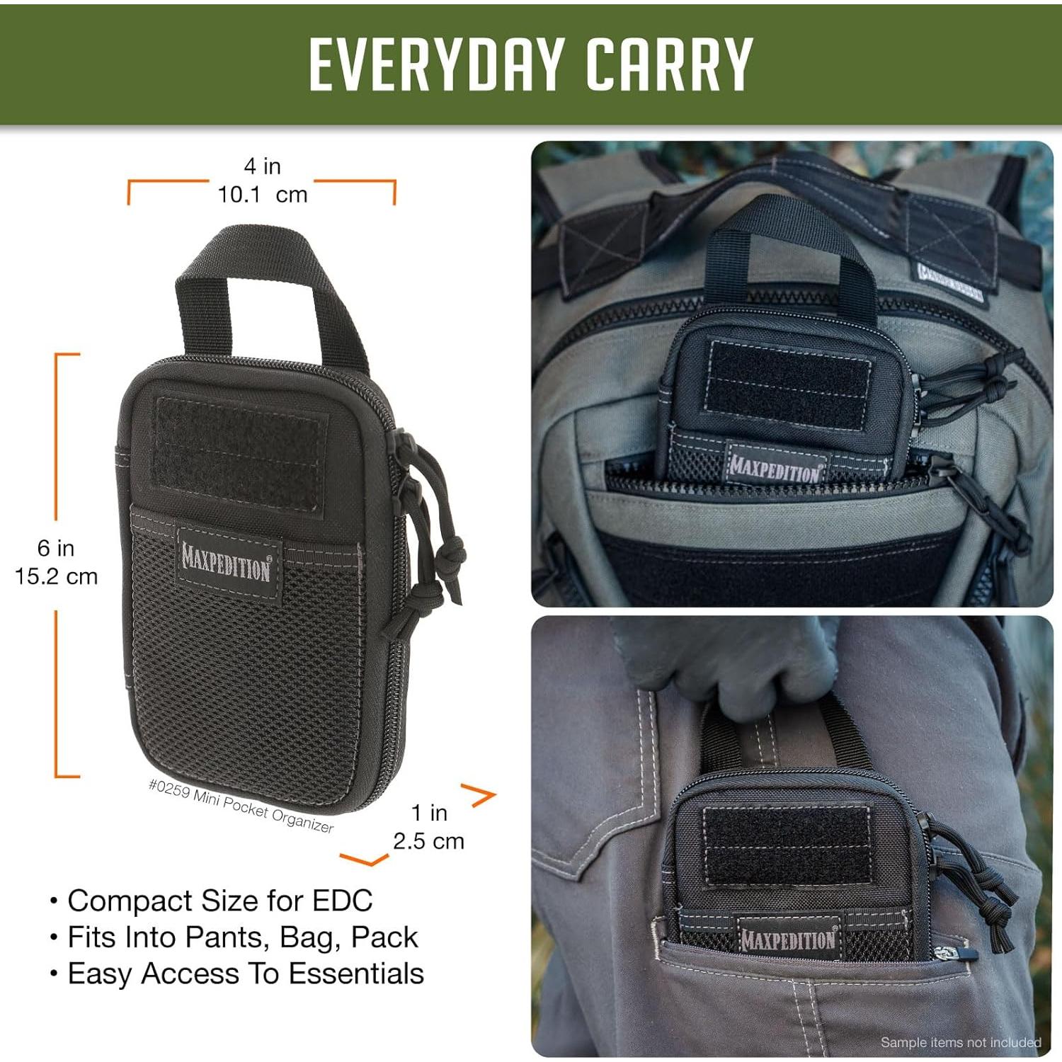 Organizador de bolsillo Mini Maxpedition Negro EDC 15x10 cm