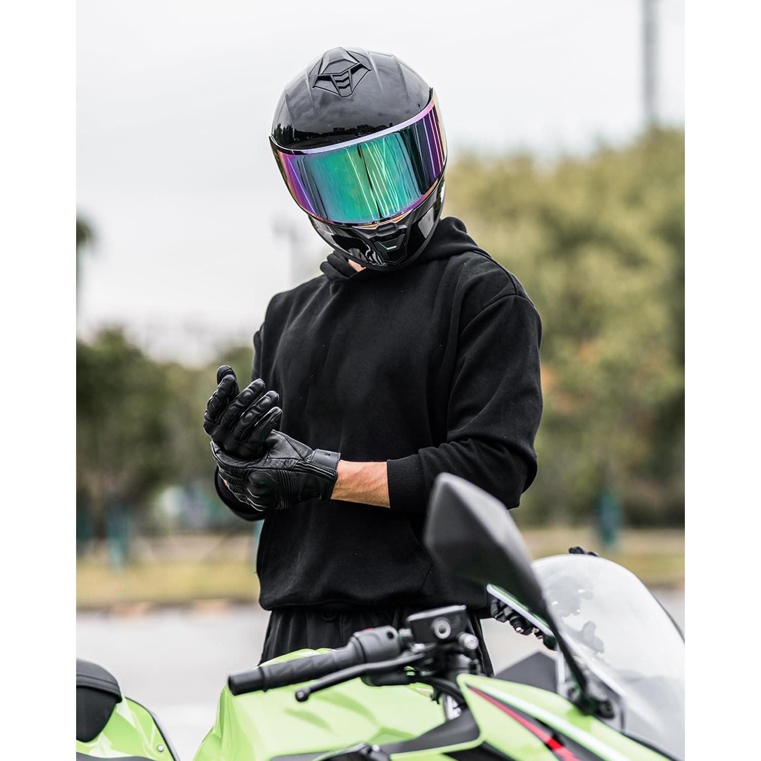 Casco de Motocicleta Auboa AU-T801 Mediano Negro Brillante