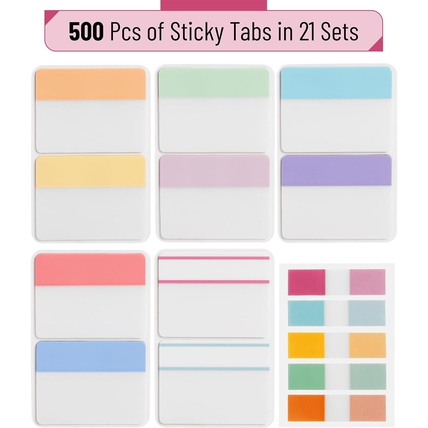 Pestañas Adhesivas Mr. Pen, 500 Pcs, Color Pastel, 21 Sets