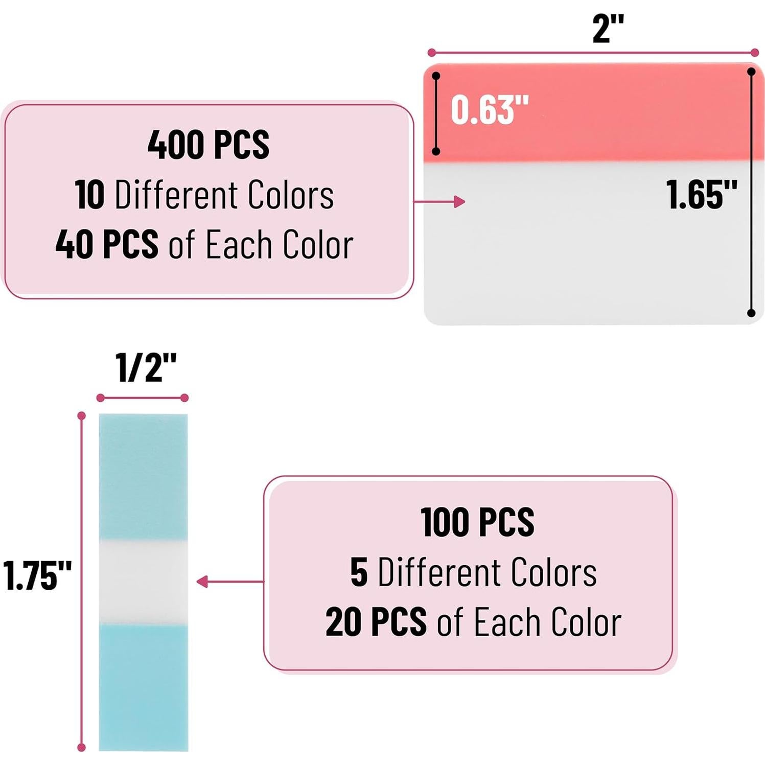 Pestañas Adhesivas Mr. Pen, 500 Pcs, Color Pastel, 21 Sets