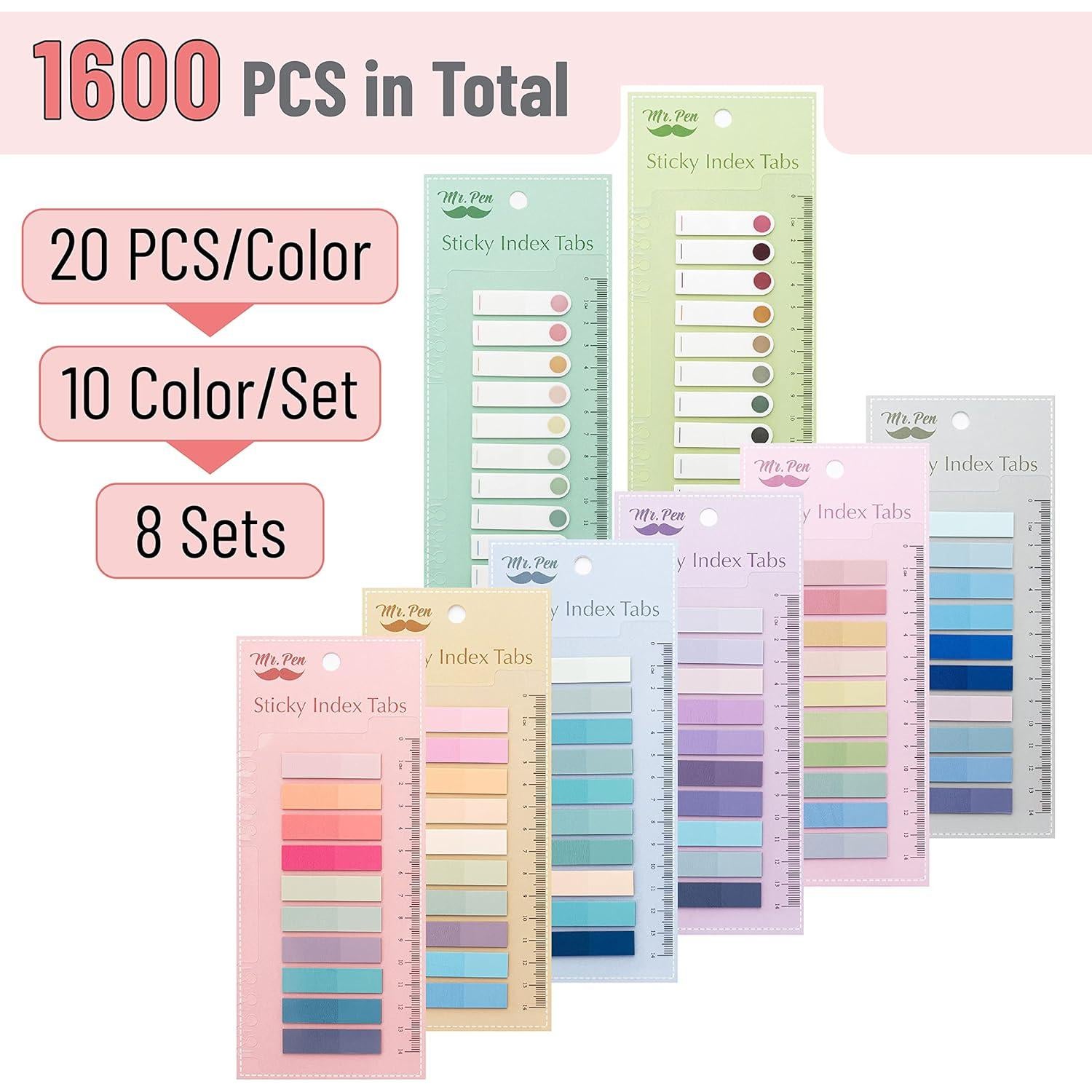 Pestañas Adhesivas Coloridas Mr. Pen 1600 Pcs Rectangulares