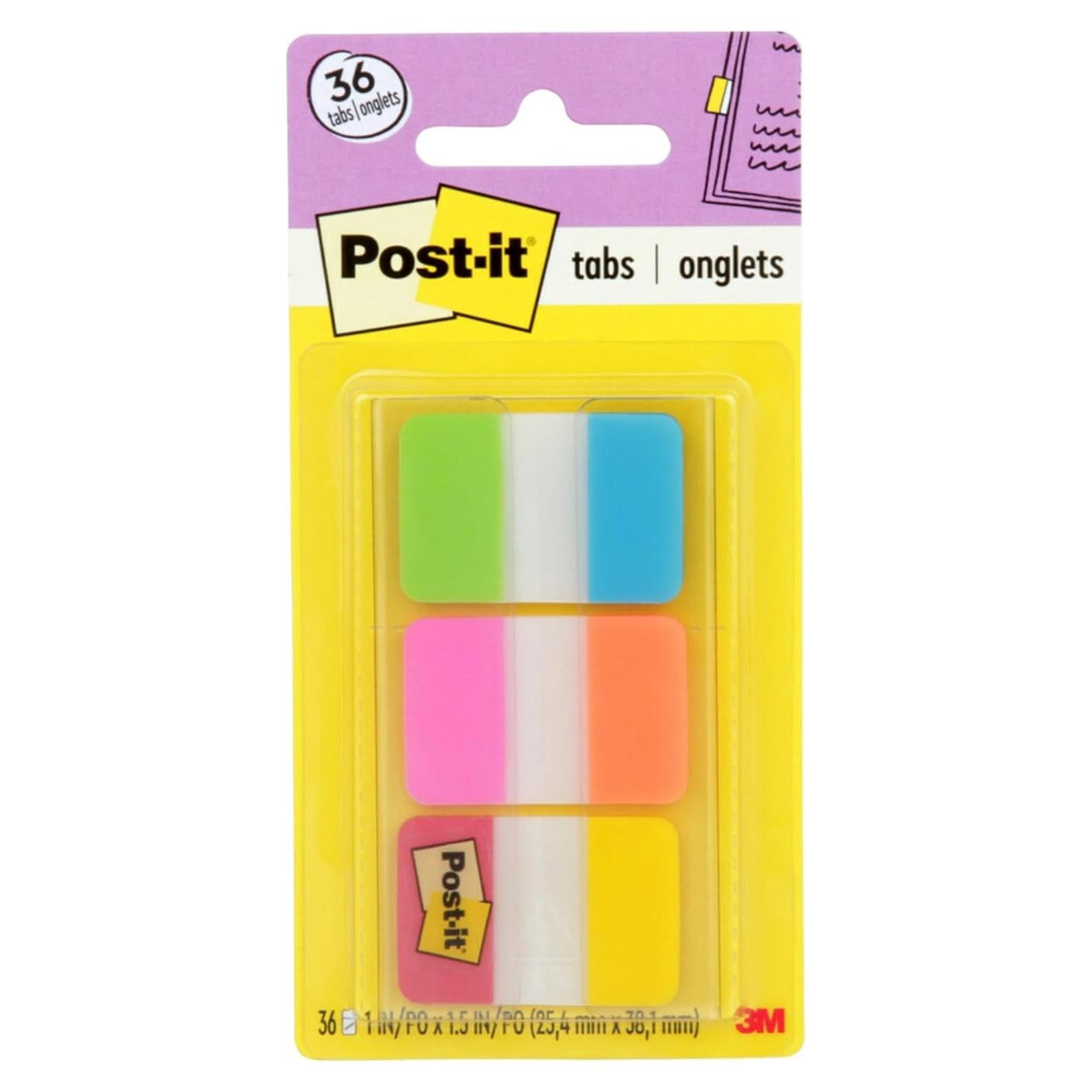Pestañas Post-it 1" Sólido 6 Colores 36 Pestañas Dispensador