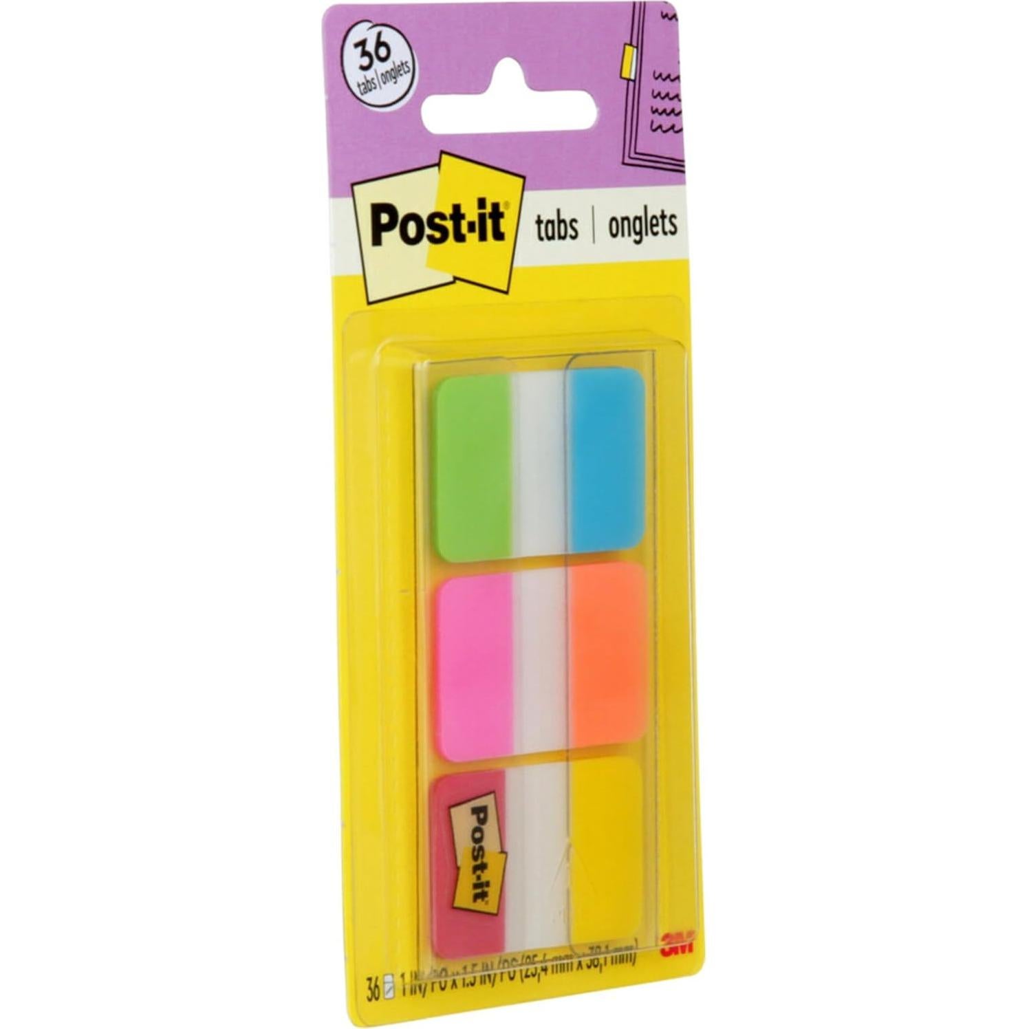 Pestañas Post-it 1" Sólido 6 Colores 36 Pestañas Dispensador