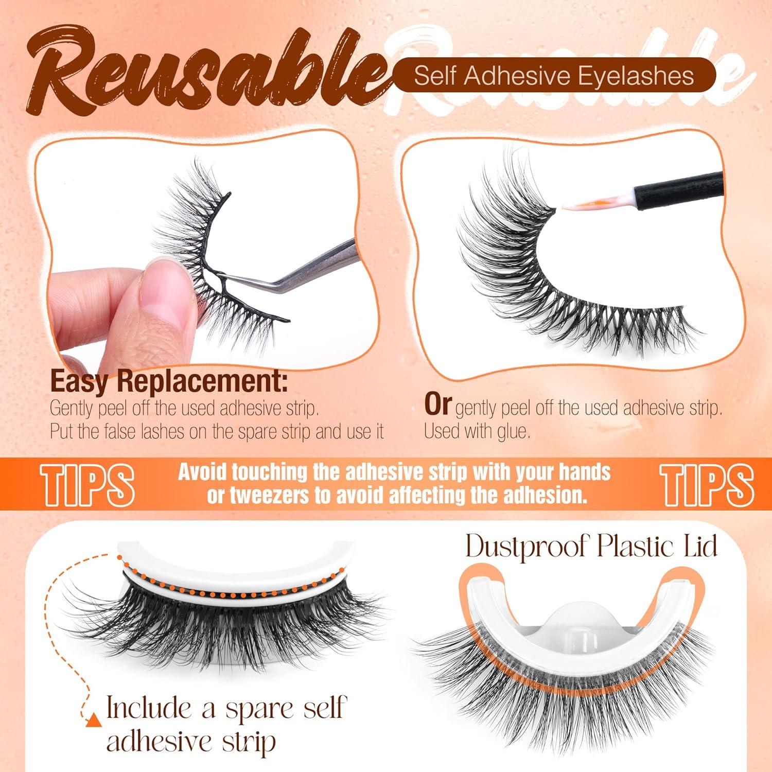 Pestañas Autoadhesivas Cortas YDAGKH 8-14mm Naturales 5 Pares