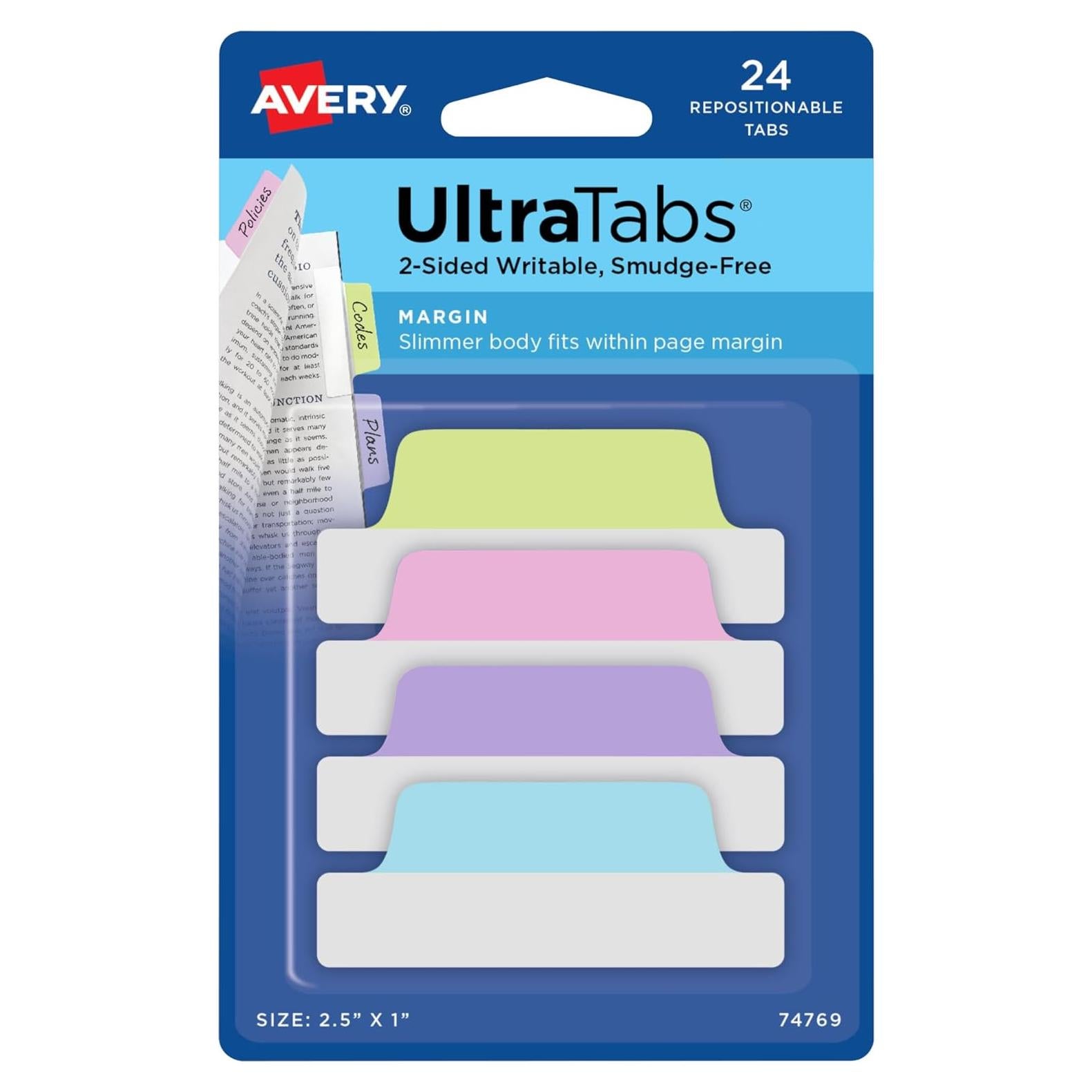 Pestañas Adhesivas Reposicionables AVERY 24 Colores Pastel
