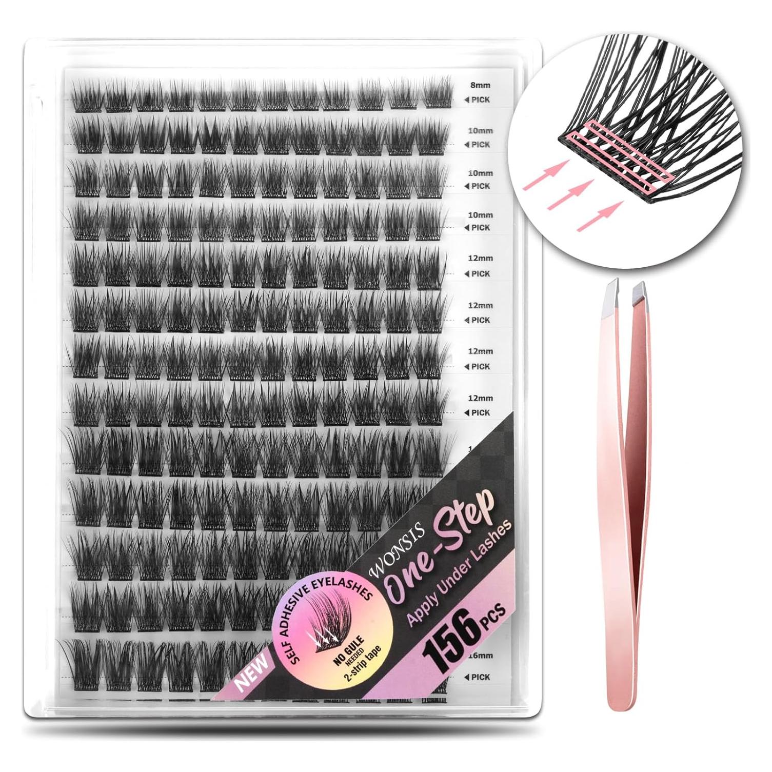 Pestañas Autoadhesivas WONSIS 156 Pcs Sin Pegamento 8-16mm