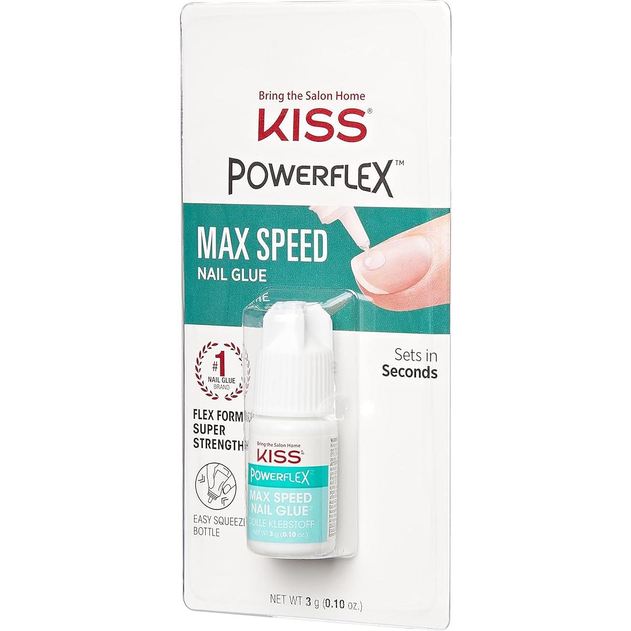 KISS PowerFlex Maximum Speed Nail Glue - Fast Drying Adhesive for Glue-On Nails & Repairs with Nozzle Tip Applicator, Ideal for Tips & Wraps, Net Wt. 0.10 oz (3g)