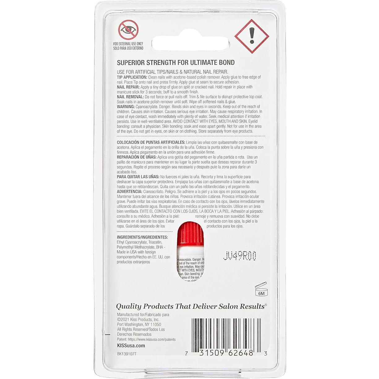 KISS PowerFlex Maximum Speed Nail Glue - Fast Drying Adhesive for Glue-On Nails & Repairs with Nozzle Tip Applicator, Ideal for Tips & Wraps, Net Wt. 0.10 oz (3g)