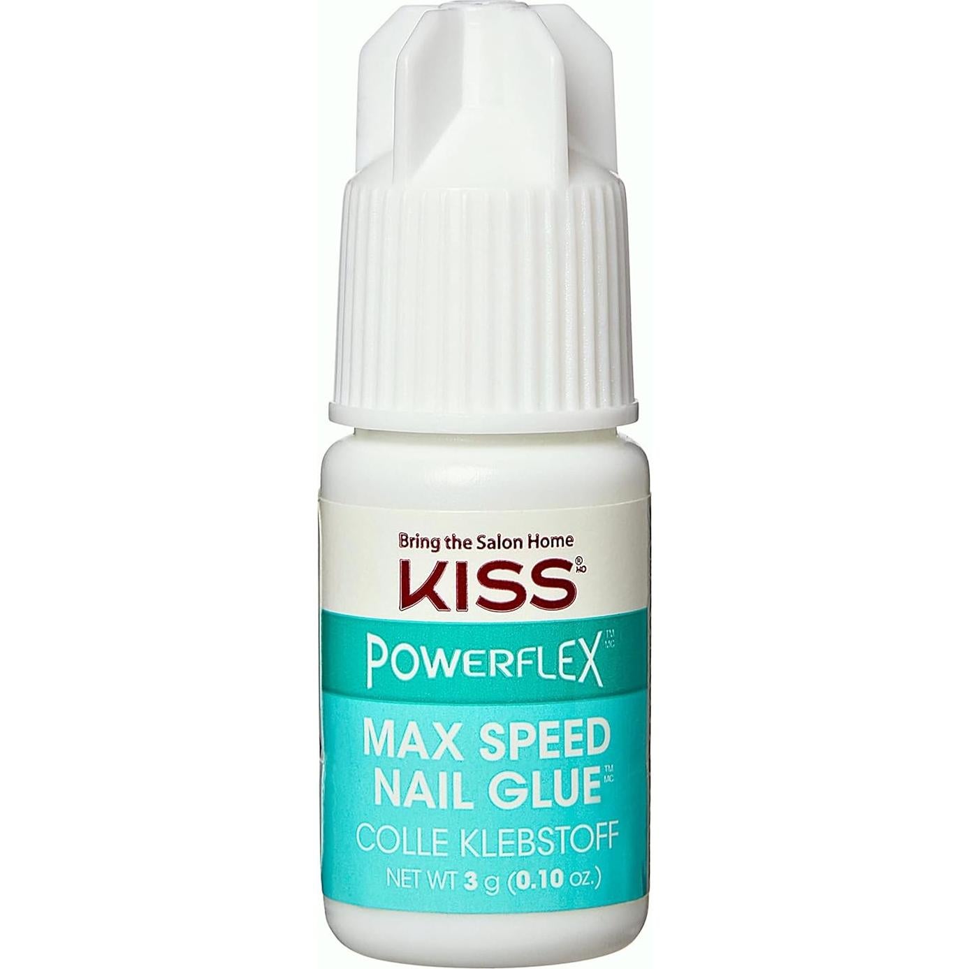 KISS PowerFlex Maximum Speed Nail Glue - Fast Drying Adhesive for Glue-On Nails & Repairs with Nozzle Tip Applicator, Ideal for Tips & Wraps, Net Wt. 0.10 oz (3g)