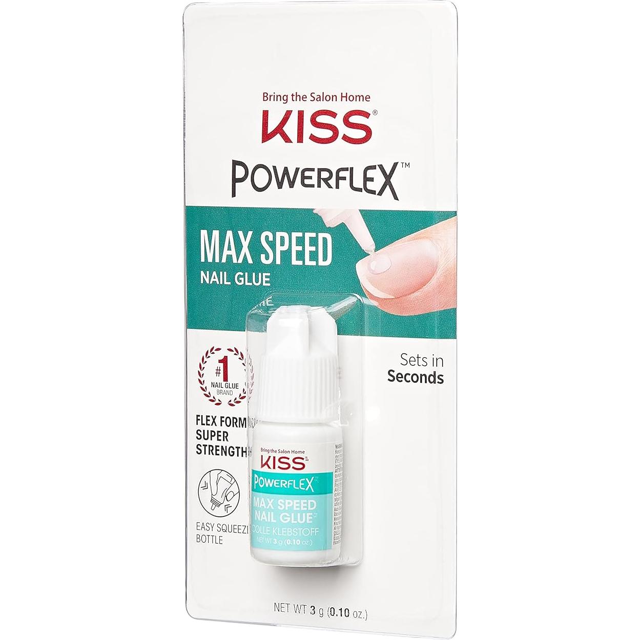 KISS PowerFlex Maximum Speed Nail Glue - Fast Drying Adhesive for Glue-On Nails & Repairs with Nozzle Tip Applicator, Ideal for Tips & Wraps, Net Wt. 0.10 oz (3g)
