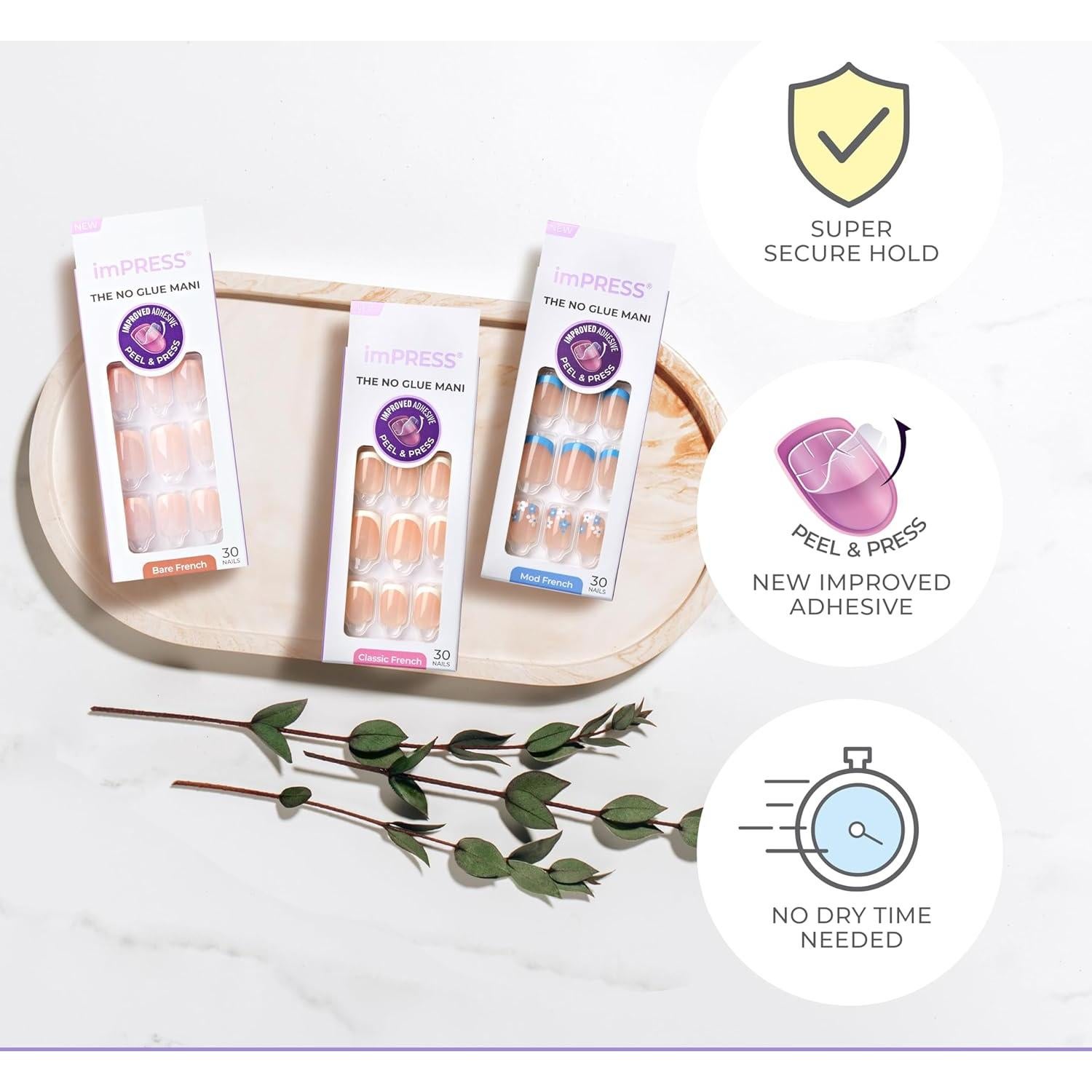 KISS imPRESS Uñas Postizas Francesas Sin Pegamento 30 Uñas