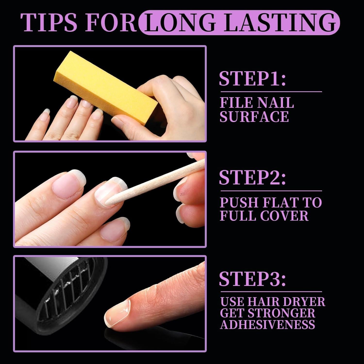 Pestañas Adhesivas para Uñas Postizas Teenitor - 600 Piezas, 15 Tamaños