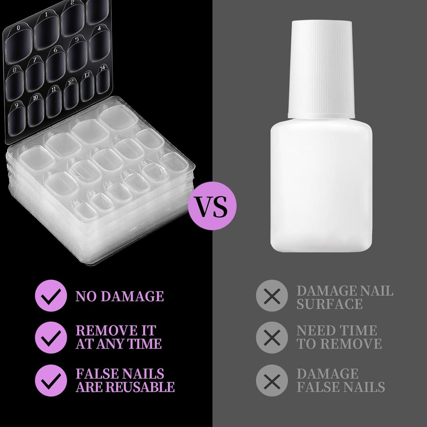 Pestañas Adhesivas para Uñas Postizas Teenitor - 600 Piezas, 15 Tamaños