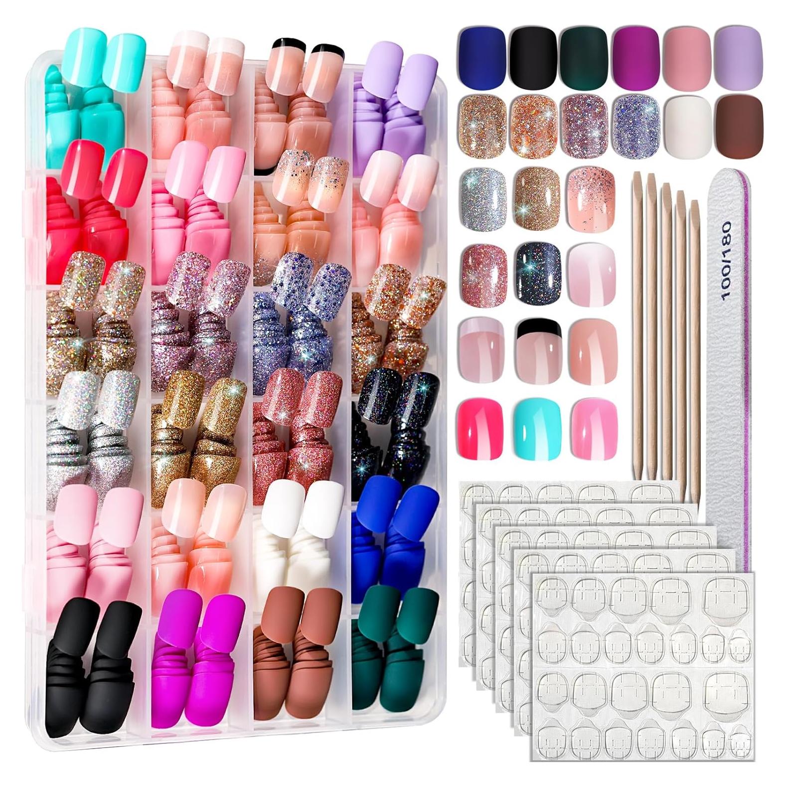 Uñas Postizas Cortas FANDAMEI 576pcs 24 Colores Mate y Brillantes