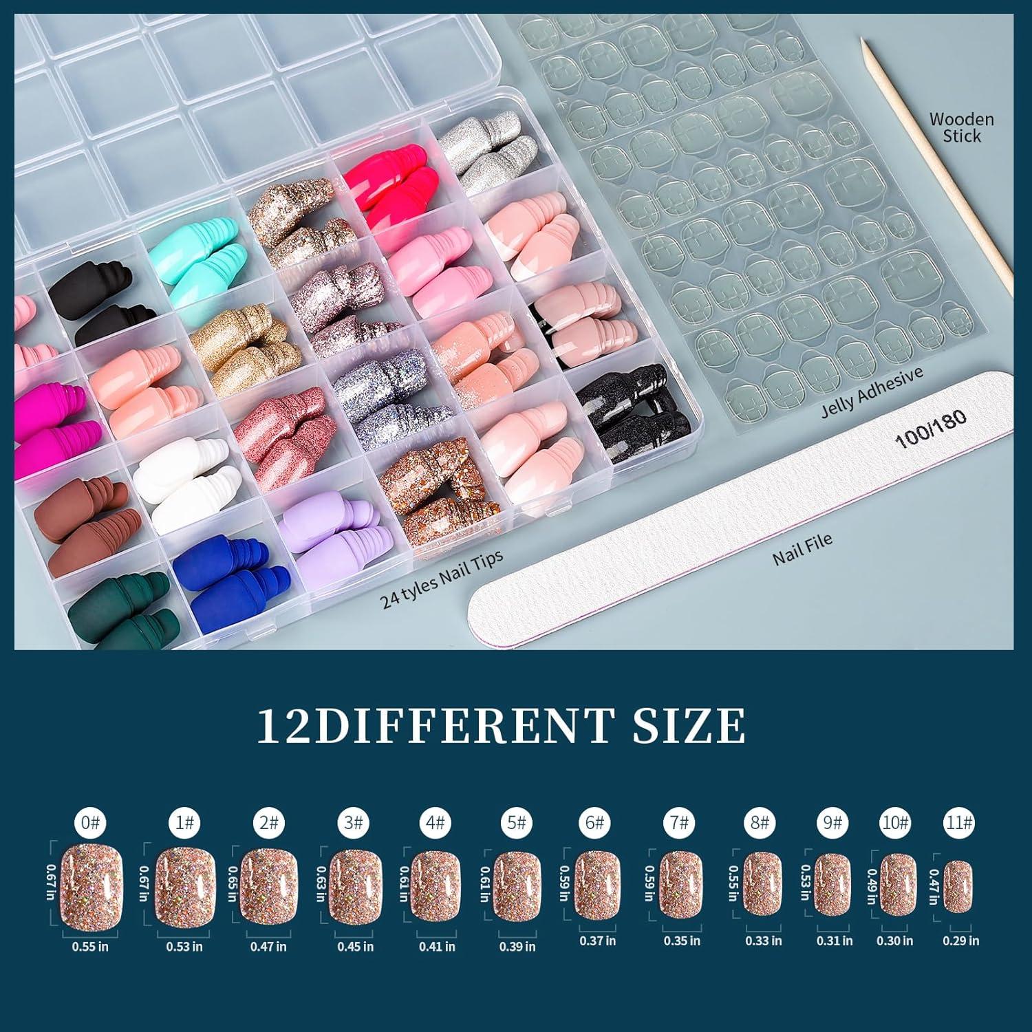Uñas Postizas Cortas FANDAMEI 576pcs 24 Colores Mate y Brillantes
